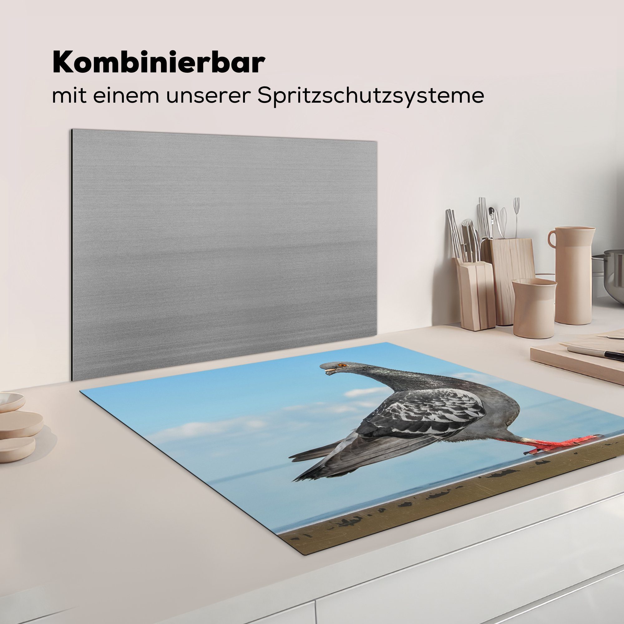 (1 für tlg), - Arbeitsplatte Himmel, küche Taube Vinyl, 78x78 - MuchoWow cm, Ceranfeldabdeckung, Blau Herdblende-/Abdeckplatte