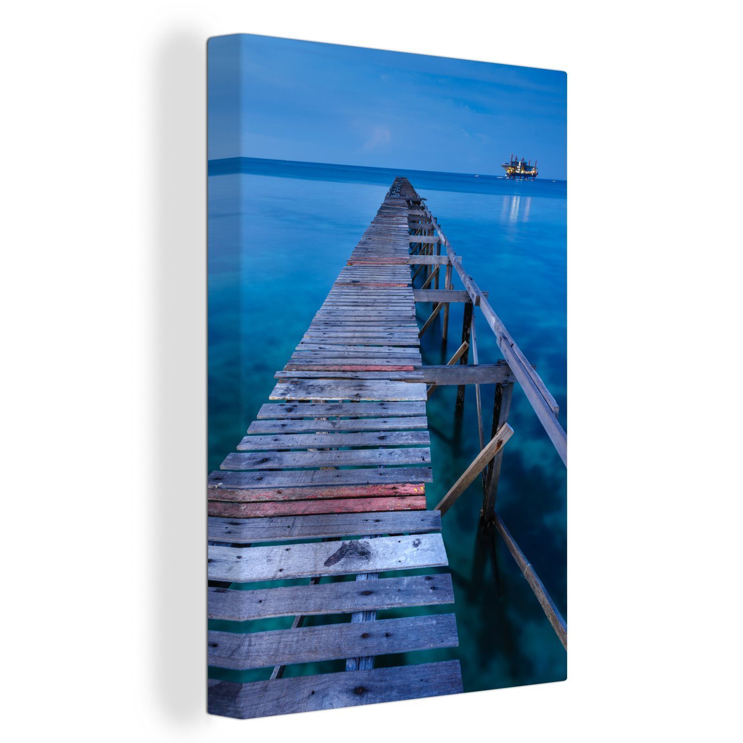 OneMillionCanvasses® Leinwandbild Bootssteg über dem Meer mit Blick auf die Insel Sipadan in Malaysia, (1 St), Leinwandbild fertig bespannt inkl. Zackenaufhänger, Gemälde, 20x30 cm