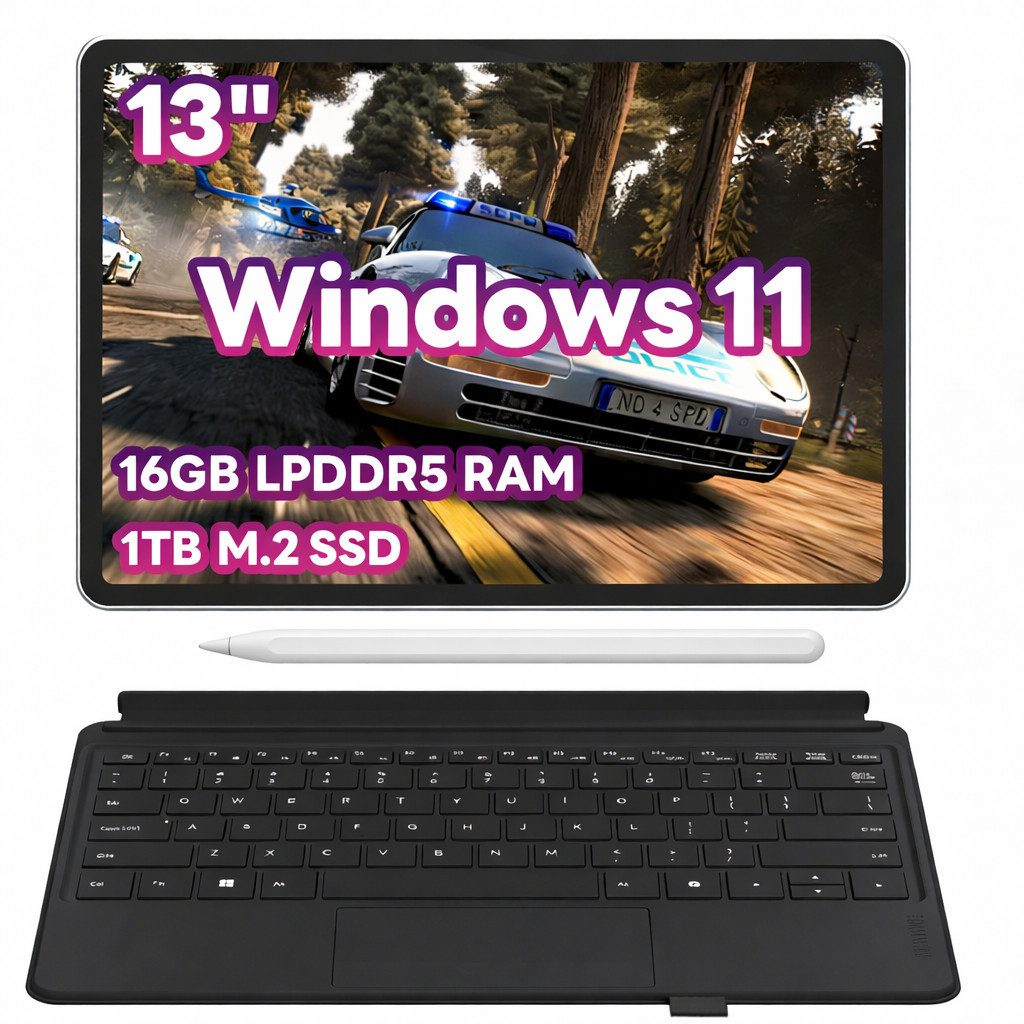 Rolipo 13” Laptop IPS Intel Core Ultra 5 115U, LPDDR5 16GB RAM + 1TB M.2 SSD Convertible Notebook (Intel Intel Core Ultra 5 Processor 115U, Intel® Graphics, 1024 GB SSD, Intel Grafik mit Eingabestift WIFI 6.0, Bluetooth 5.2,QWERTY-Tastatur)