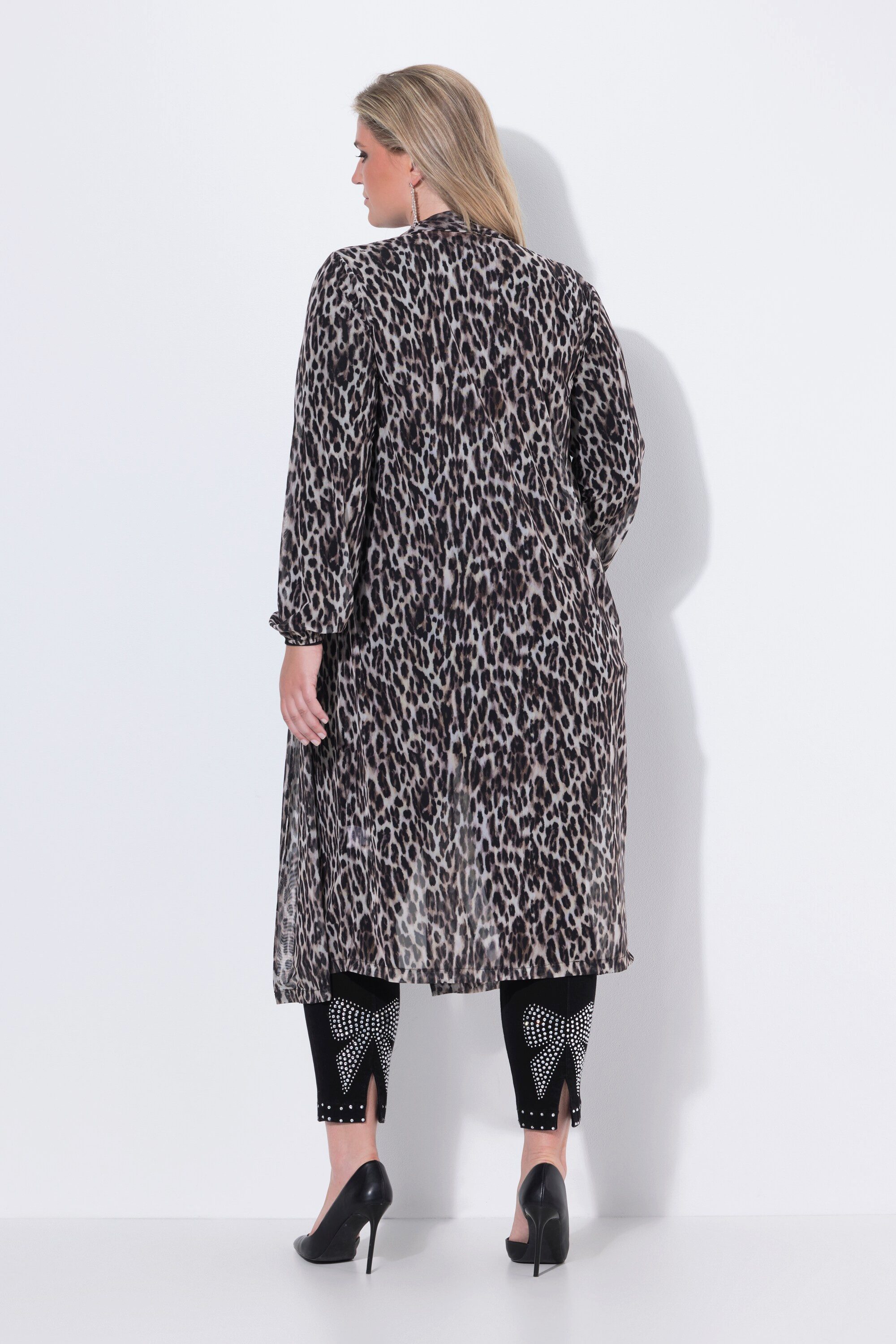 MIAMODA Sommerjacke Mesh-Longjacke transparent Leomuster offene Form