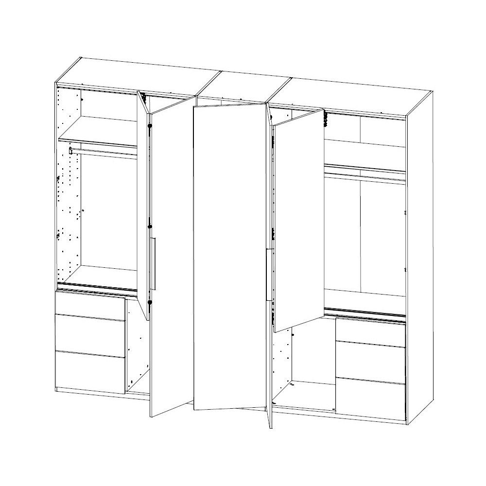 Wimex Drehtürenschrank Everly (mit Falttüren, Einlegeböden, Kleiderstangen, Schubladen, 1-St., moderne Optik, mit Spiegel, Griffe aus Metall) 250x56x216cm mit Falttür und Schubladen weiß