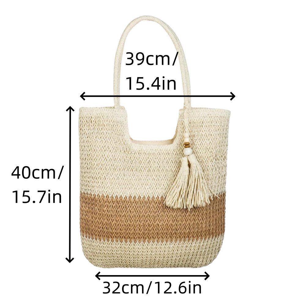 Bwecuy Strandtasche Damen, Große Handtasche Damen, Leichte Schultertasche Boho Shopper, Tasche, Sommer Tasche Geflochten, Einkaufstasche Beach Bag