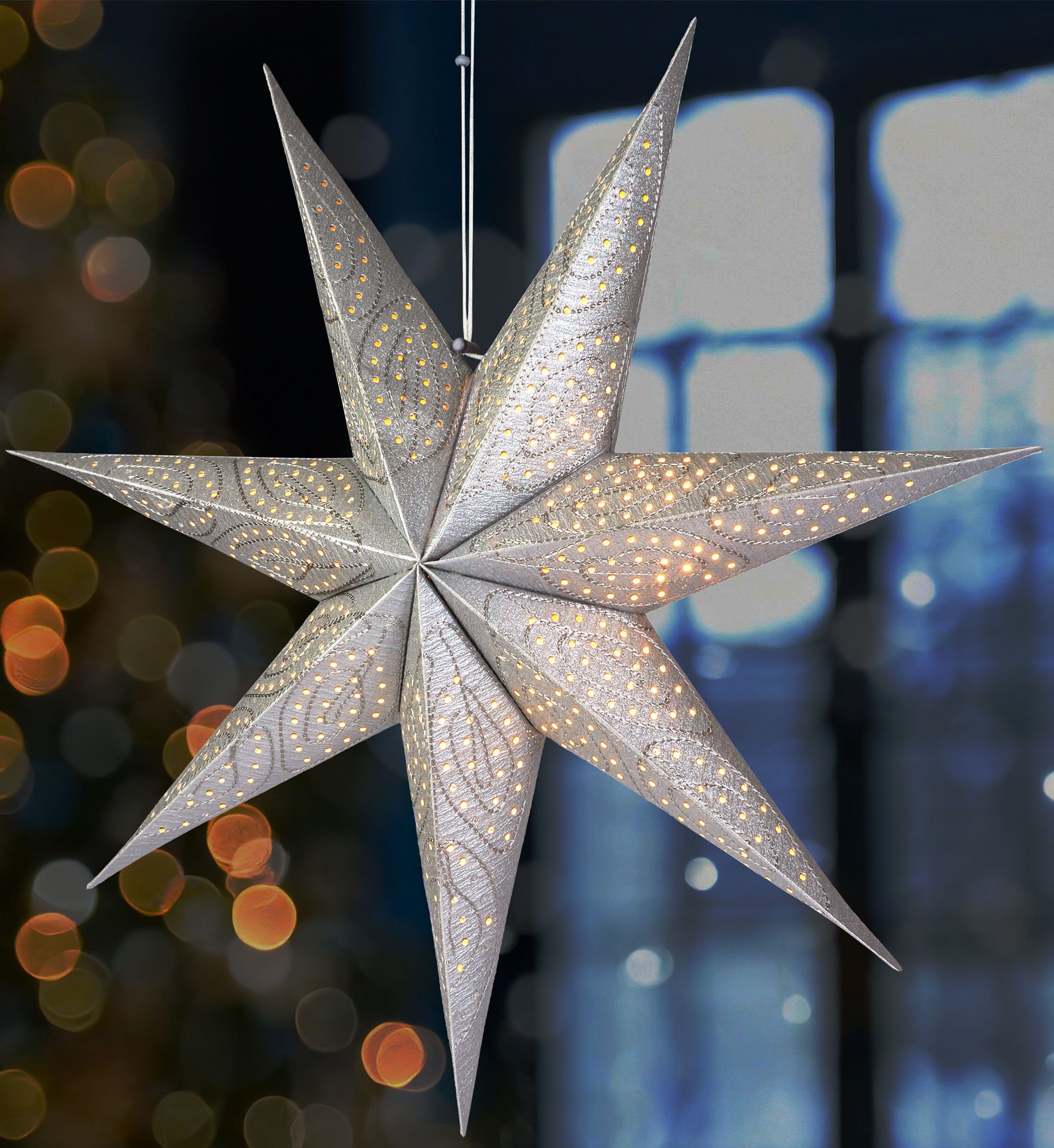 BRUBAKER Dekostern 60 cm Papier Weihnachtsstern zum Aufhängen - Fenster Adventsstern, 1 St., 3D Papierstern mit E14 Fassung - Weihnachtsdeko Leuchtstern