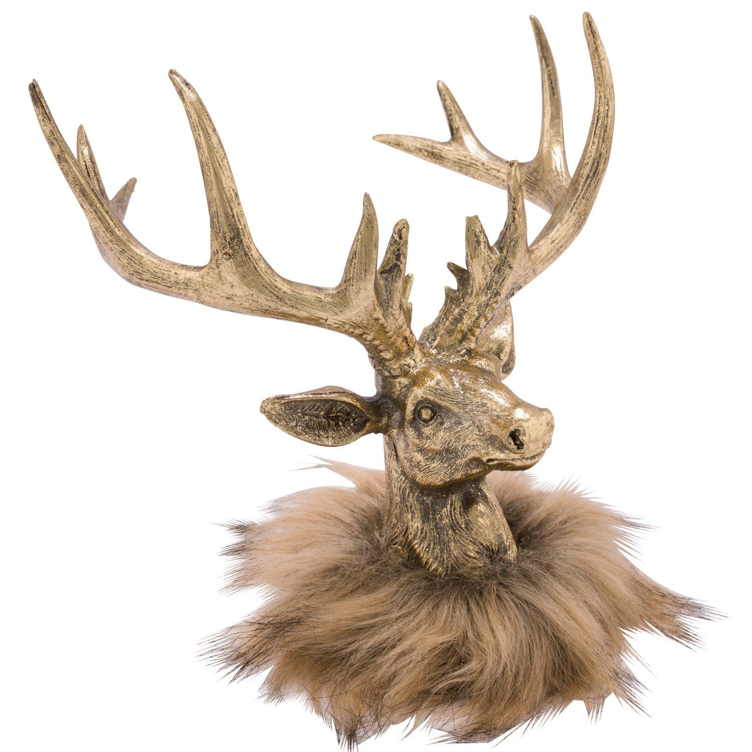 Macosa Home Weihnachtsfigur deko Großer Hirschkopf Dekofigur Weihnachten Winter, Hirschkopf Hirschdekoration Fell Gold braun cm Hirsch Weihnachtsdeko 21 mit