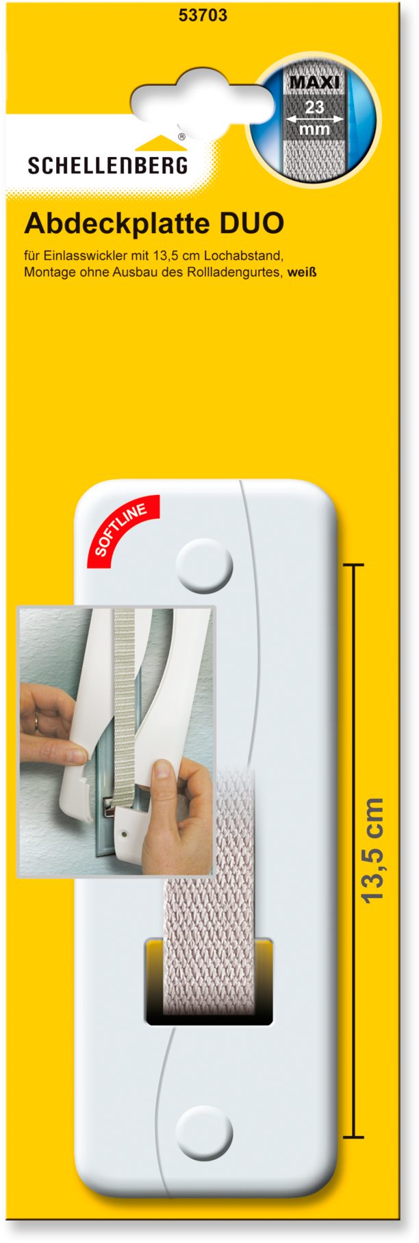 Gurtwickler-Abdeckplatte Duo Maxi, 13,5 cm Lochabstand, langlebig aus Kunststoff