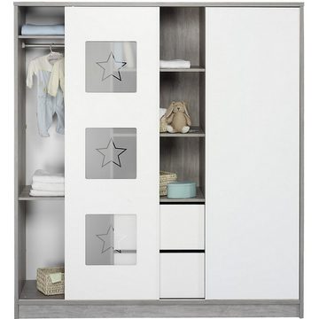 möbel-direkt.de Babyzimmer-Komplettset Eco Star, (Komplett Set, 5-St., Kleiderschrank + Babybett + Lattenrost + Umbauseiten + Wickelkommode), Schübe mit Selbsteinzug, mit tollem Sternenmotiv