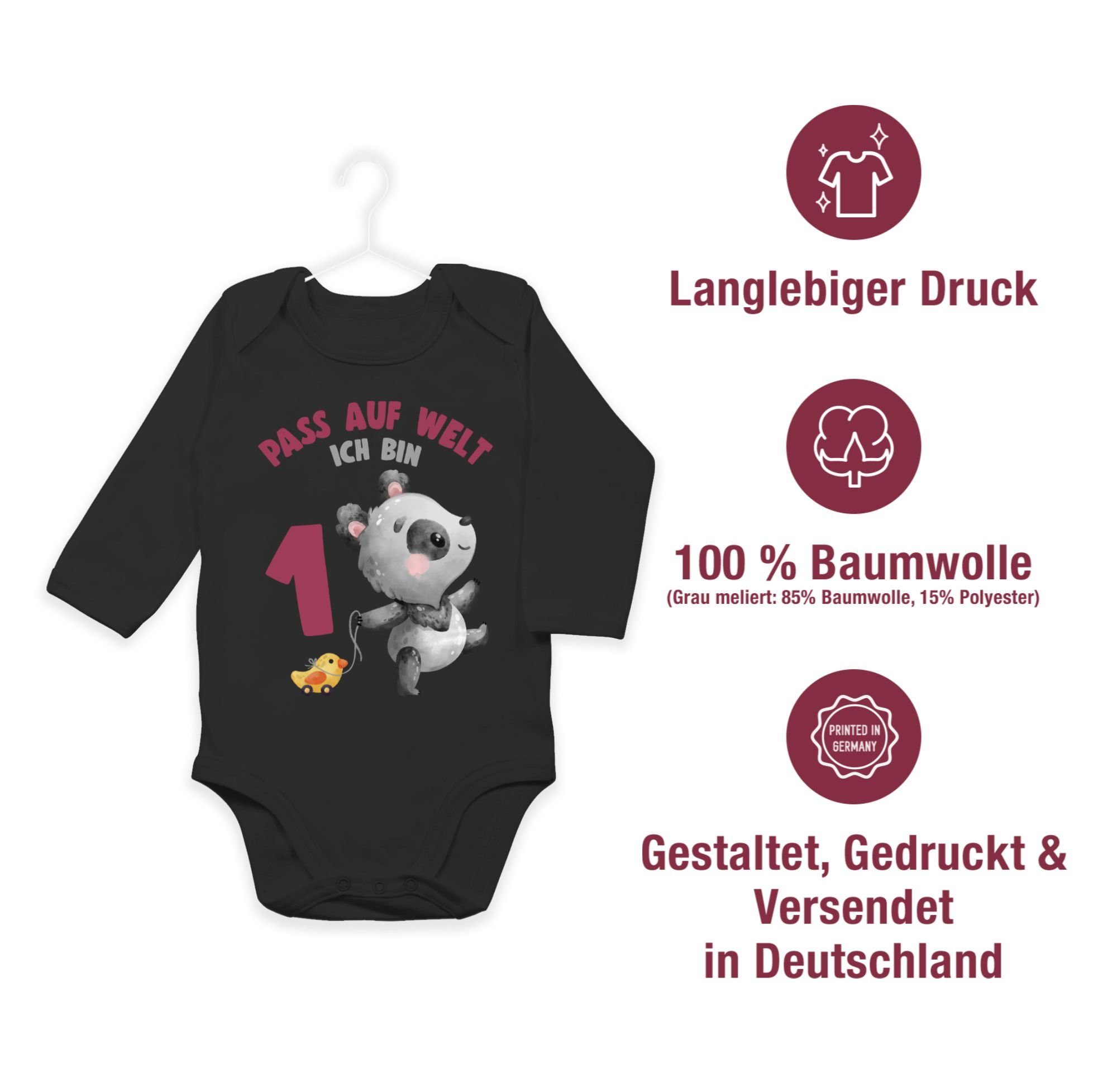 Welt eins mit 1. auf Panda Shirtbody 3 Schwarz ich Shirtracer Geburtstag Pass bin