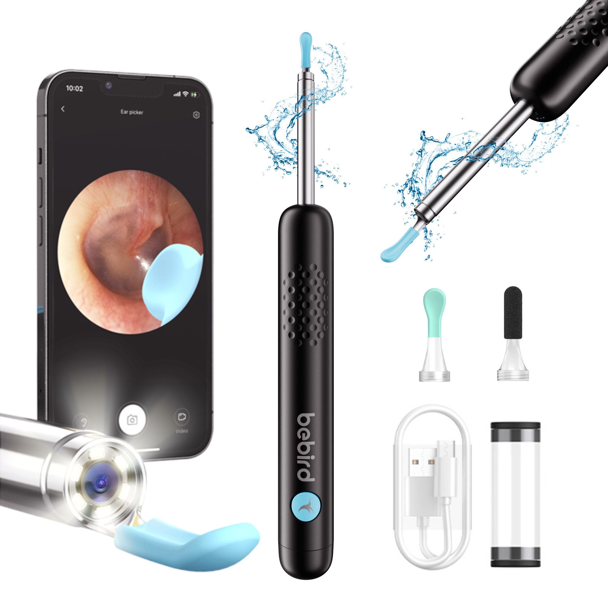 SMARTAI Ohrenreiniger BEBIRD R1 Ohrenschmalz Entferner Otoskop, Packung, 1080P HD WiFi, 6 LEDs 3.5mm 360° Ohr Kamera, Wasserdicht Ohrenspiegel