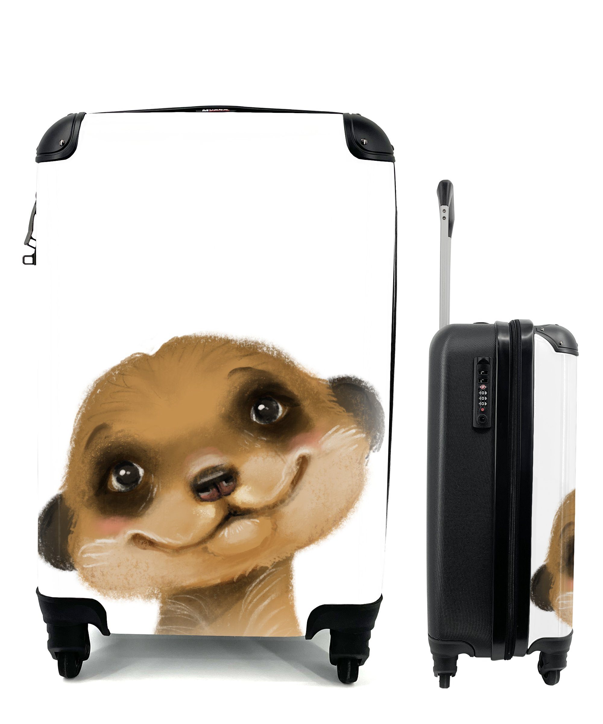 MuchoWow Handgepäckkoffer Erdmännchen - Porträt - Weiß, 4 Rollen, Reisetasche mit rollen, Handgepäck für Ferien, Trolley, Reisekoffer