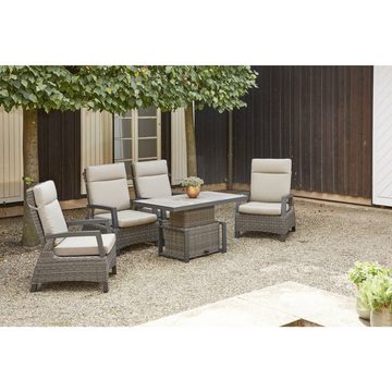 Siena Garden Gartenlounge-Set Corido, (Loungeset für 4 Personen, 5-tlg., 4 Sessel, 1 Lift-Tisch), Alu/Polyrattan/Keramik, inkl. Polster, vielfältig verstellbar