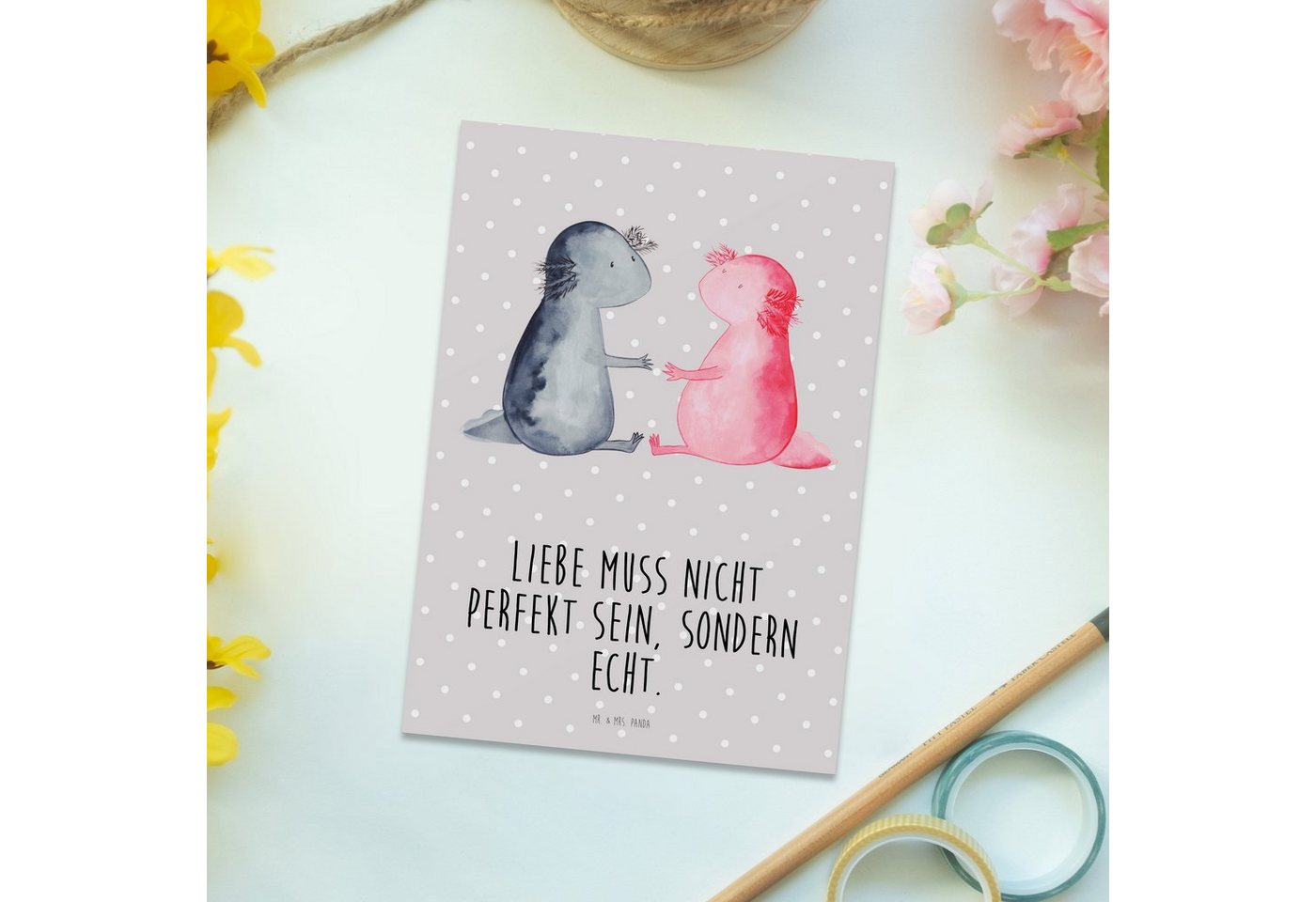 Thumbnail - Mr. & Mrs. Panda Postkarte Axolotl Liebe, Einladungskarte, Grußkarte, Karte, Ansichtskarte, Lustige Sprüche