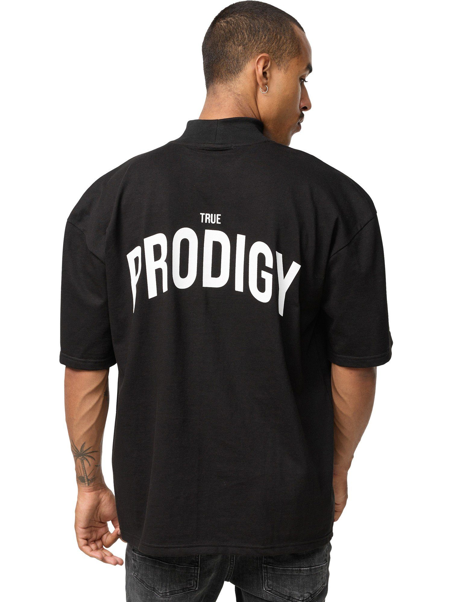 dicker Black Stoff Stehkragen Logoprint Oversize-Shirt Riley trueprodigy