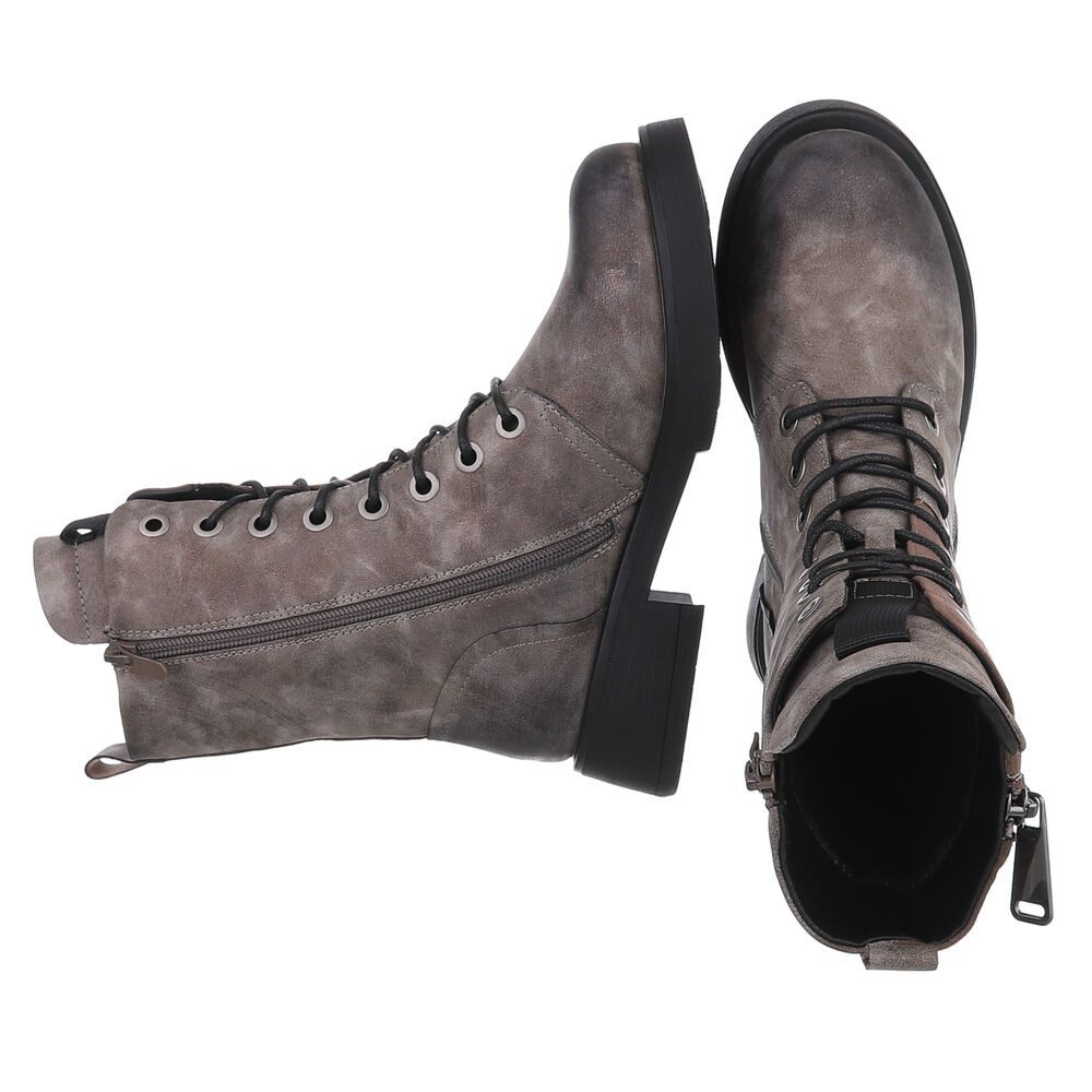 Ital-Design Modischer Damen-Boot mit Reißverschluss und Schnürung Schnürstiefelette (90515070) Blockabsatz Schnürstiefeletten in Grau