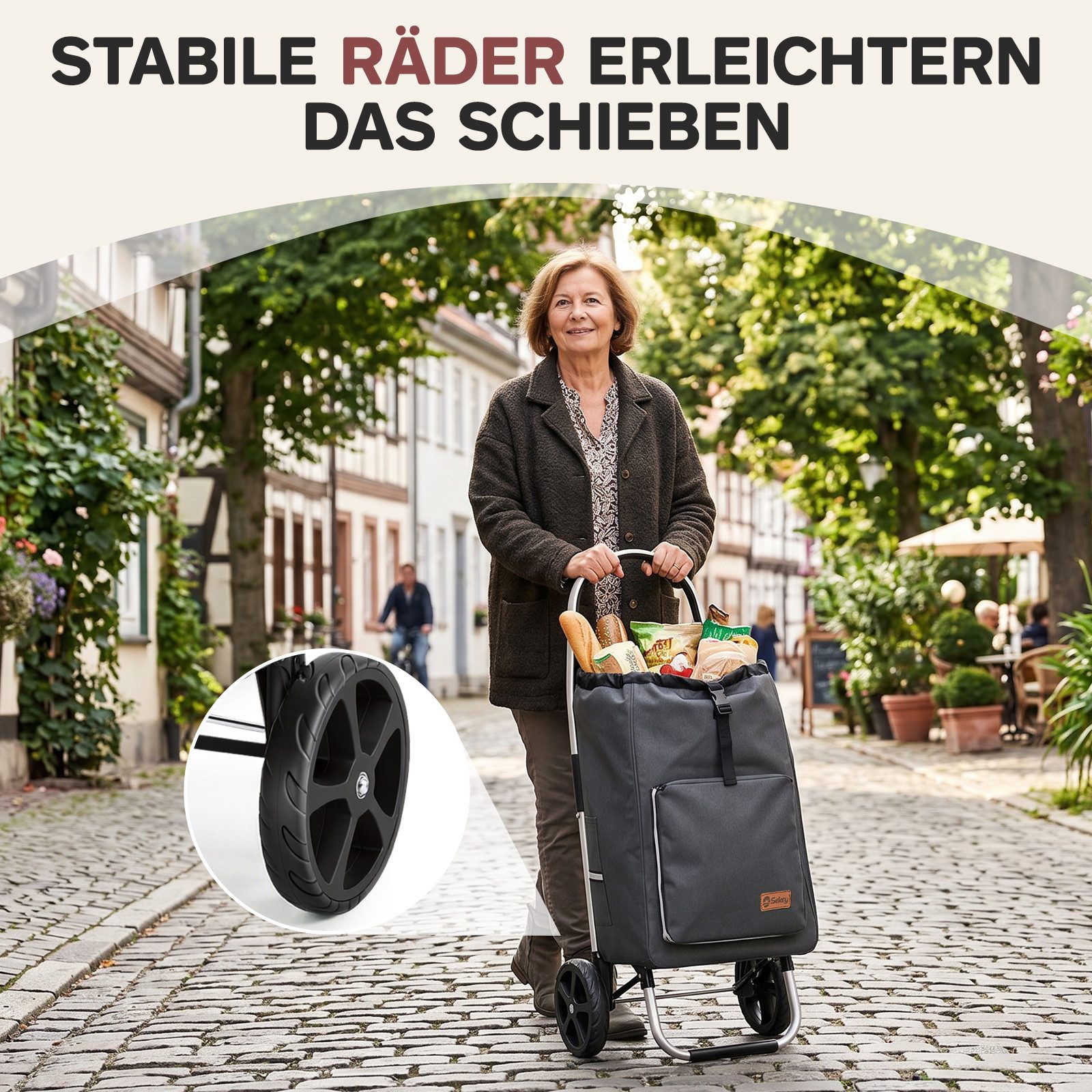 Sekey Einkaufstrolley Aluminium 2-in-1 Faltbar Einkaufstrolley Treppensteiger mit Kühltasche, 50 l Faltbar Einkaufsroller mit großen Rädern und Sackkarren-Funkt – Bild 4 von 5