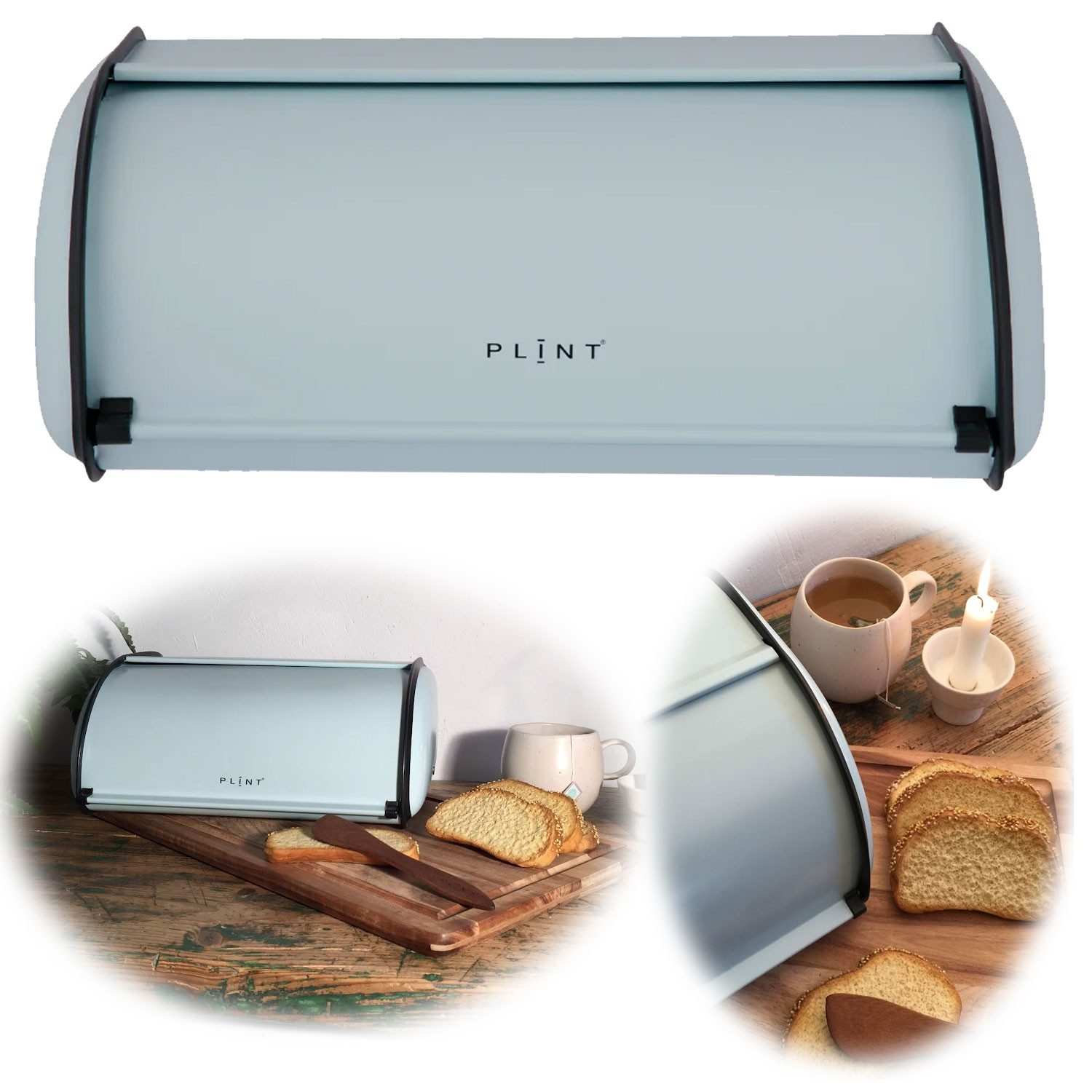 LS-LebenStil Brotkasten Vintage Brotbox 34cm Metall Retro Brot Aufbewahrung Brotbehälter, Metall, (Roll-Deckel Küche Aufbewahrungskorb Lüftungslöcher, 1-tlg., Aufbewahrungsbox Nostalgie Brotkorb zum Frischhalten)