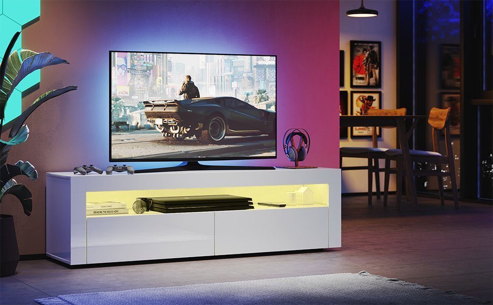 SONNI TV-Schrank TV-Schränke mit LED Beleuchtung Weiß/schwarz 120/160/180 cm Dicke: 15 cm Brett TV Lowboard