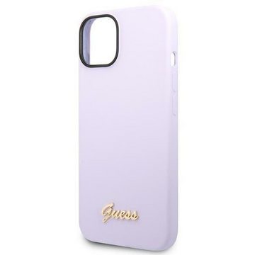 Guess Handyhülle Guess Apple iPhone 14 Plus Hard Case Silicone Vintage Gold Logo Lila