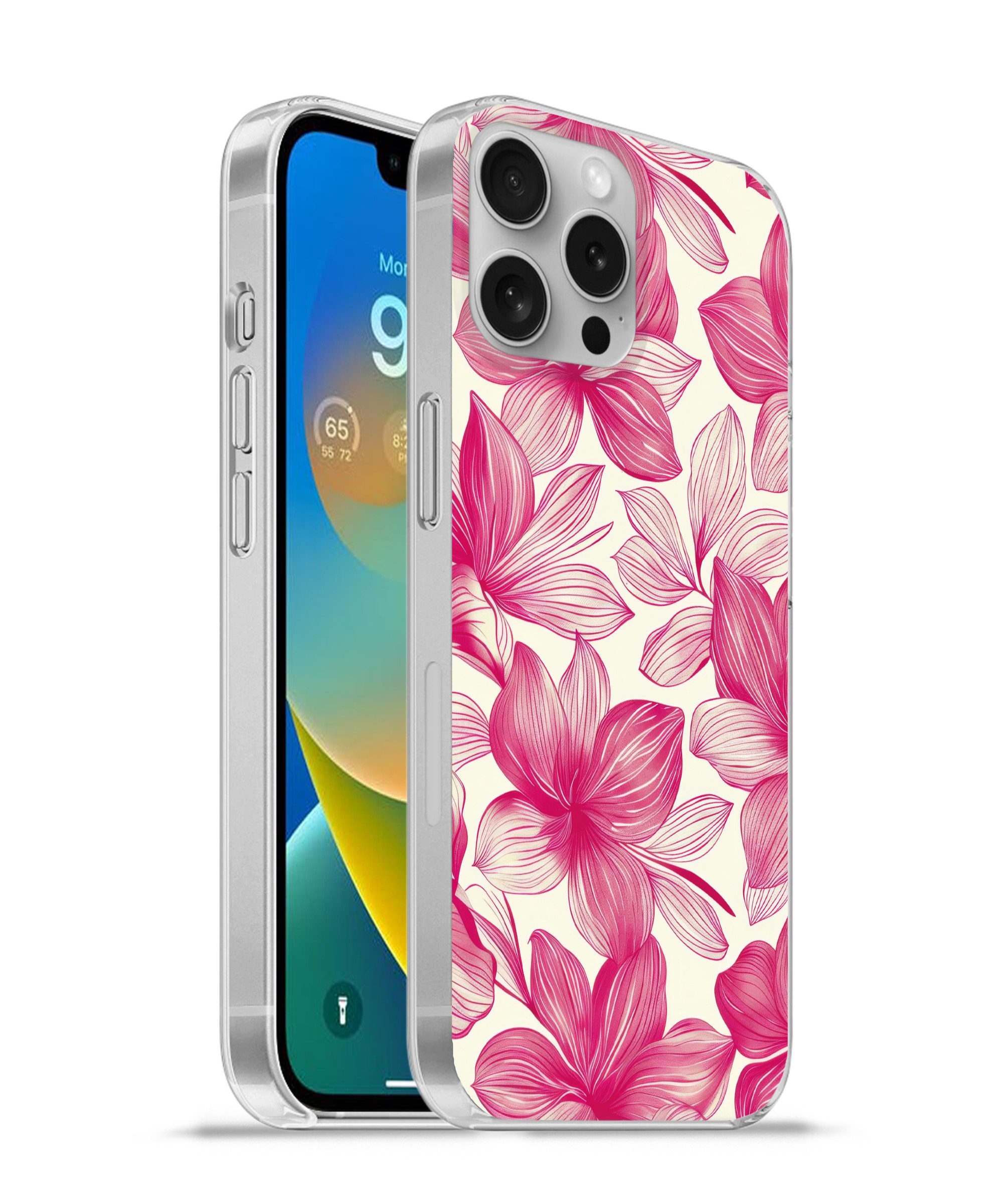 MuchoWow Handyhülle für Apple iPhone 16 Pro Max Blumen - Muster - Rosa - Weiß, Smartphone-Bumper, Print, Handy Schutzhülle Dünn
