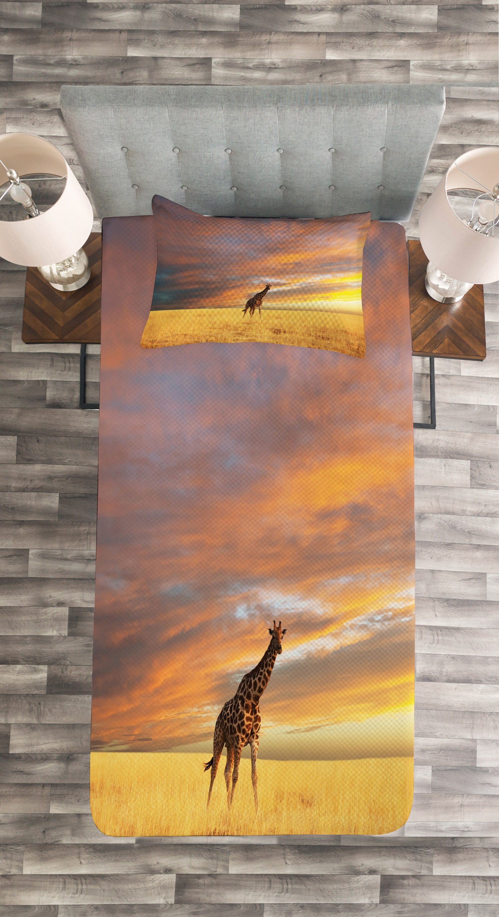 Giraffe Tierwelt Kissenbezügen Waschbar, Abakuhaus, mit Tagesdecke Set