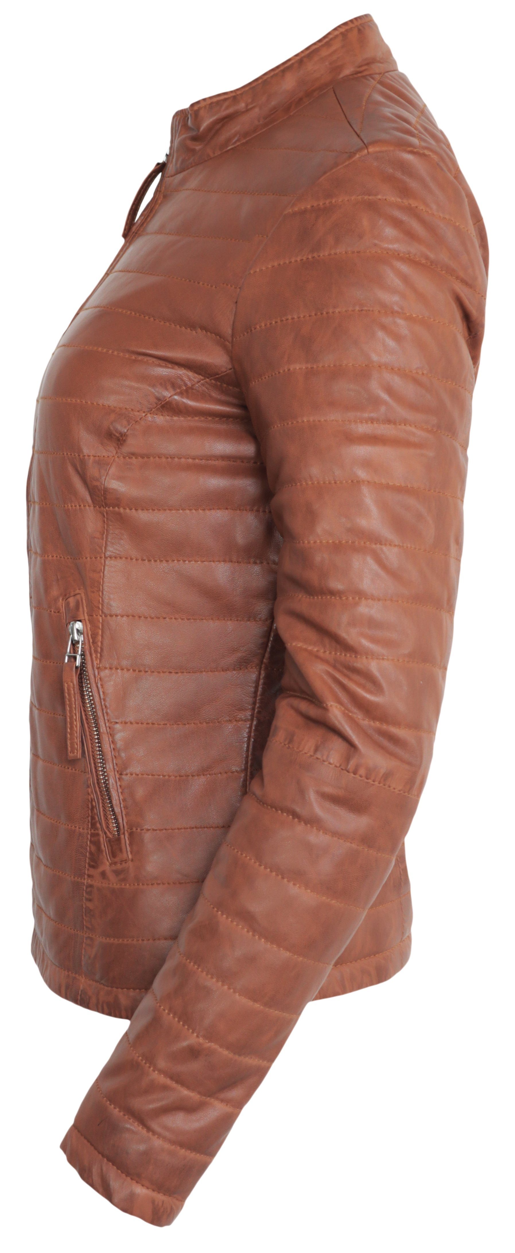 RICANO Lederjacke Padded stylische Steppjacke, hochwertiges Braun Lamm Leder Cognac