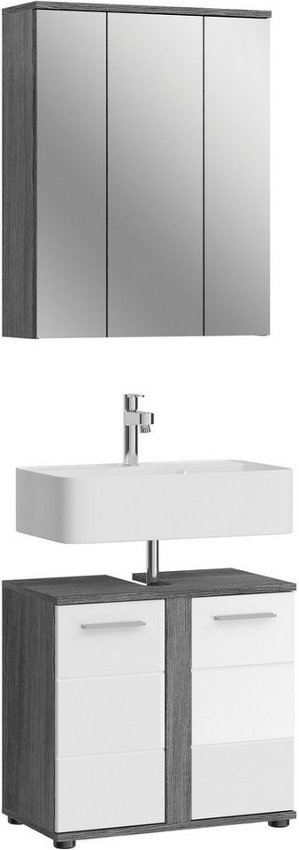 welltime Badmöbel-Set Lucca, (Set, 2-St), bestehend aus:  Waschbeckenunterschrank, Spiegelschrank | Unterschränke