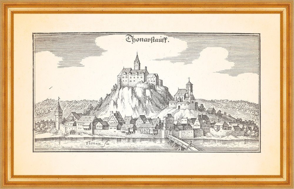 Kunstdruck Thonaustauff Donaustauf Burg Wallhalla Wallfahrt Kupferstich Merian 03