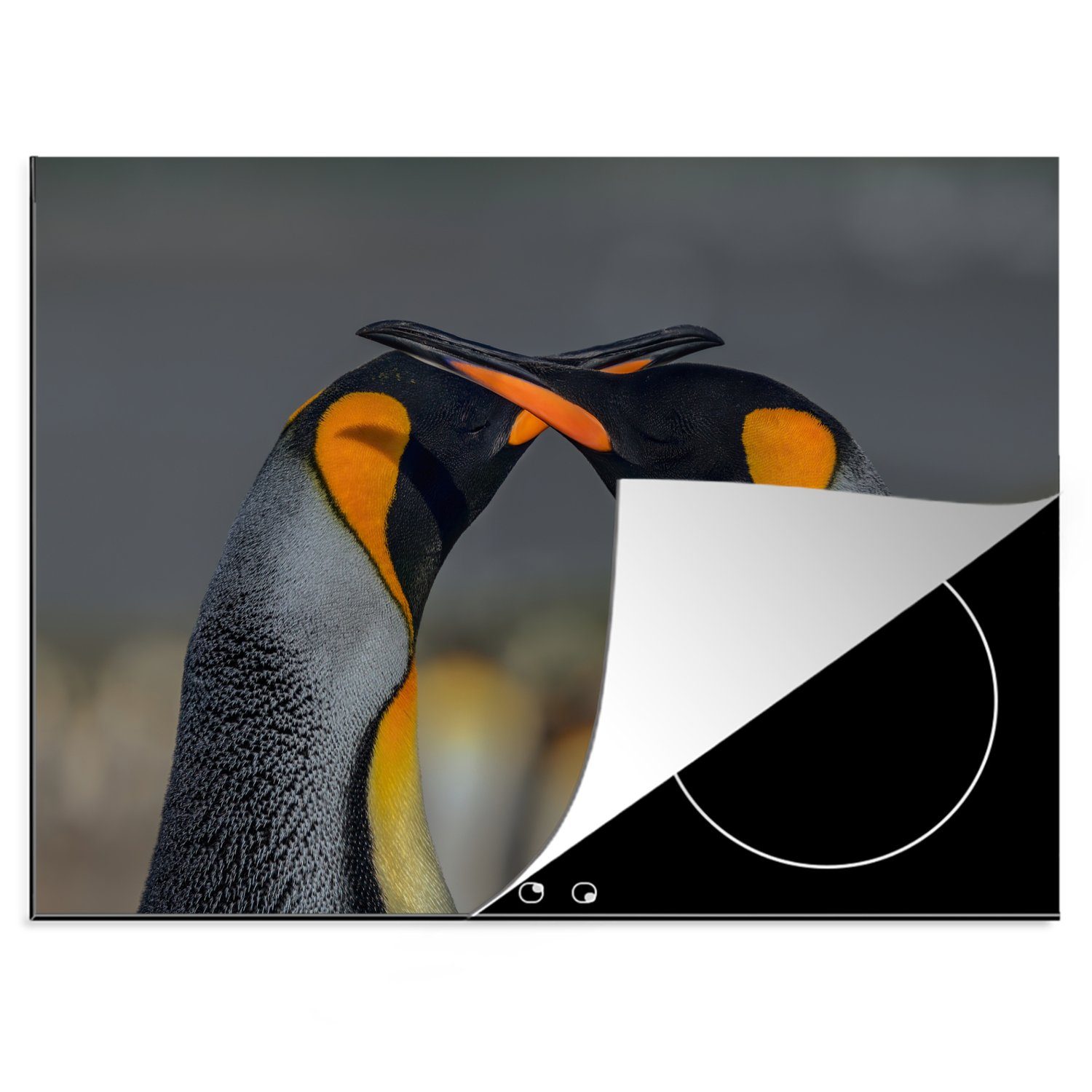 MuchoWow Herdblende-/Abdeckplatte Pinguine - Tiere - Liebe, Vinyl, (1 tlg), 70x52 cm, Mobile Arbeitsfläche nutzbar, Ceranfeldabdeckung