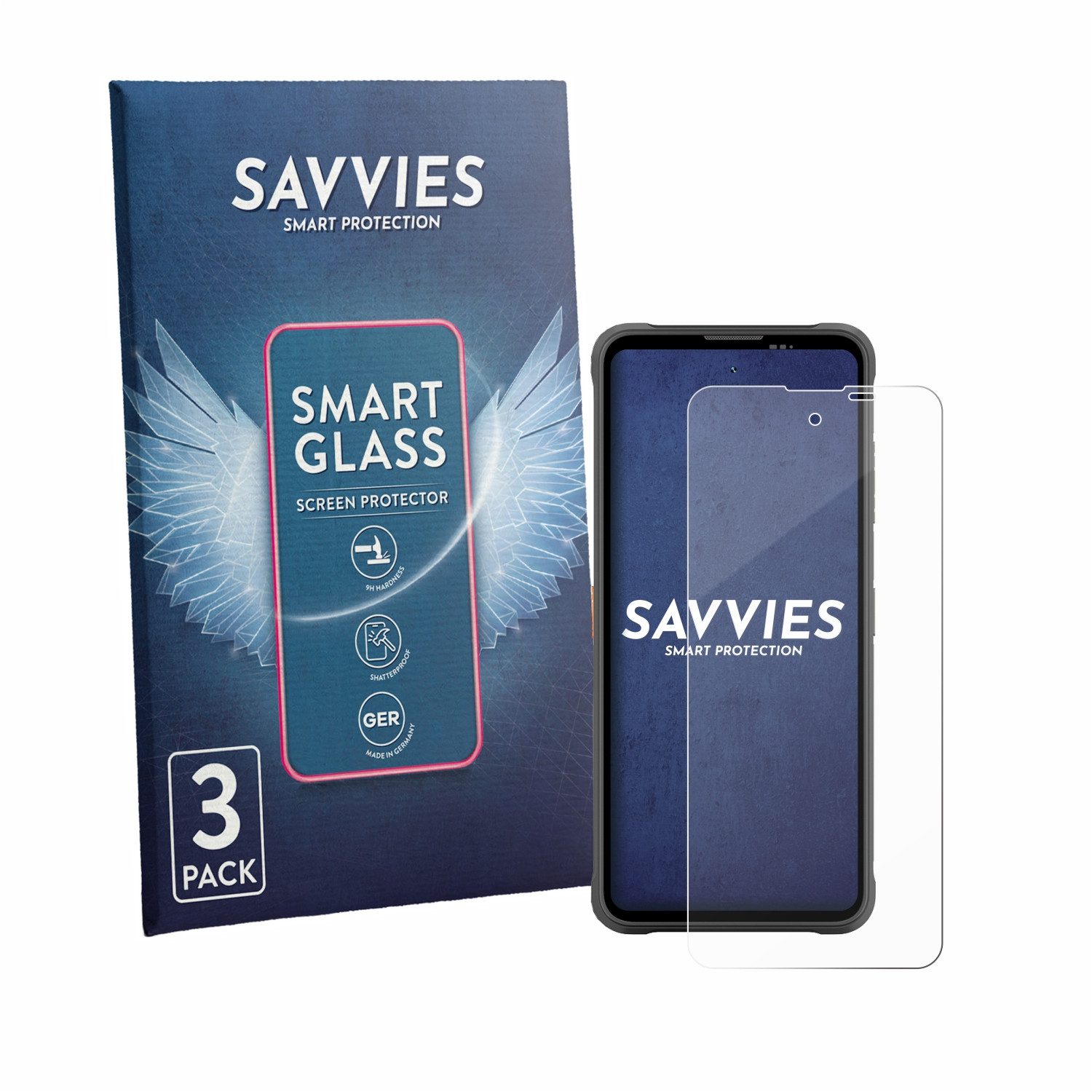 Savvies Displayschutzglas Schutzglas Panzer für Blackview Fort 5, 3 Stück, Schutzfolie Display Schutz Glas Folie klar