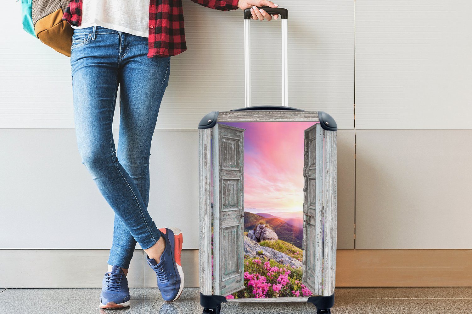 MuchoWow Handgepäckkoffer Berge Ferien, mit Rollen, für 4 - - Handgepäck Reisetasche Aussicht rollen, Trolley, Blumen, Reisekoffer - Landschaft