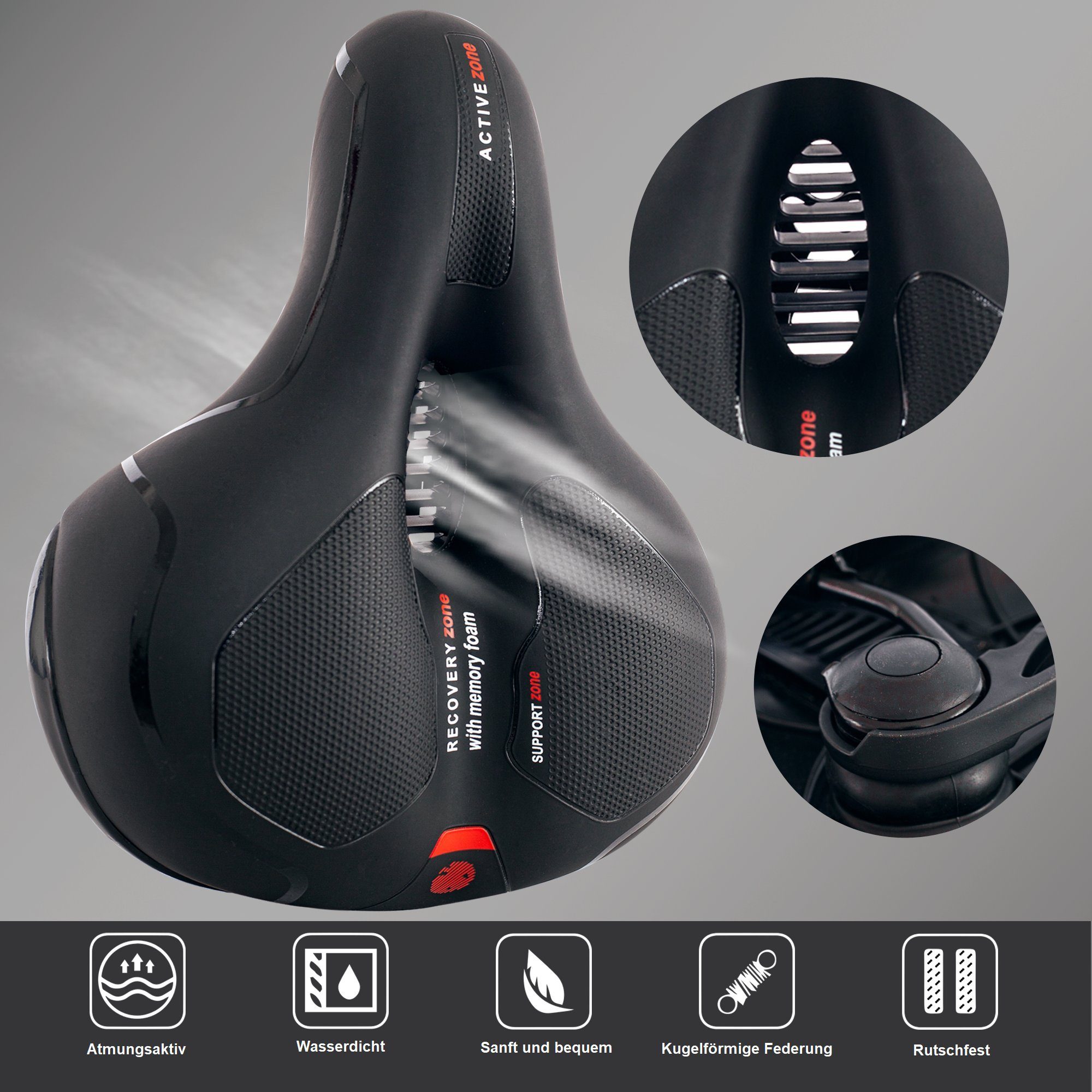 Melko Fahrradsattel Ergonomischer Fahrradsattel Stahl mit Gel Memory-Schaum Mountainbike (Stück), Atmungsaktiv