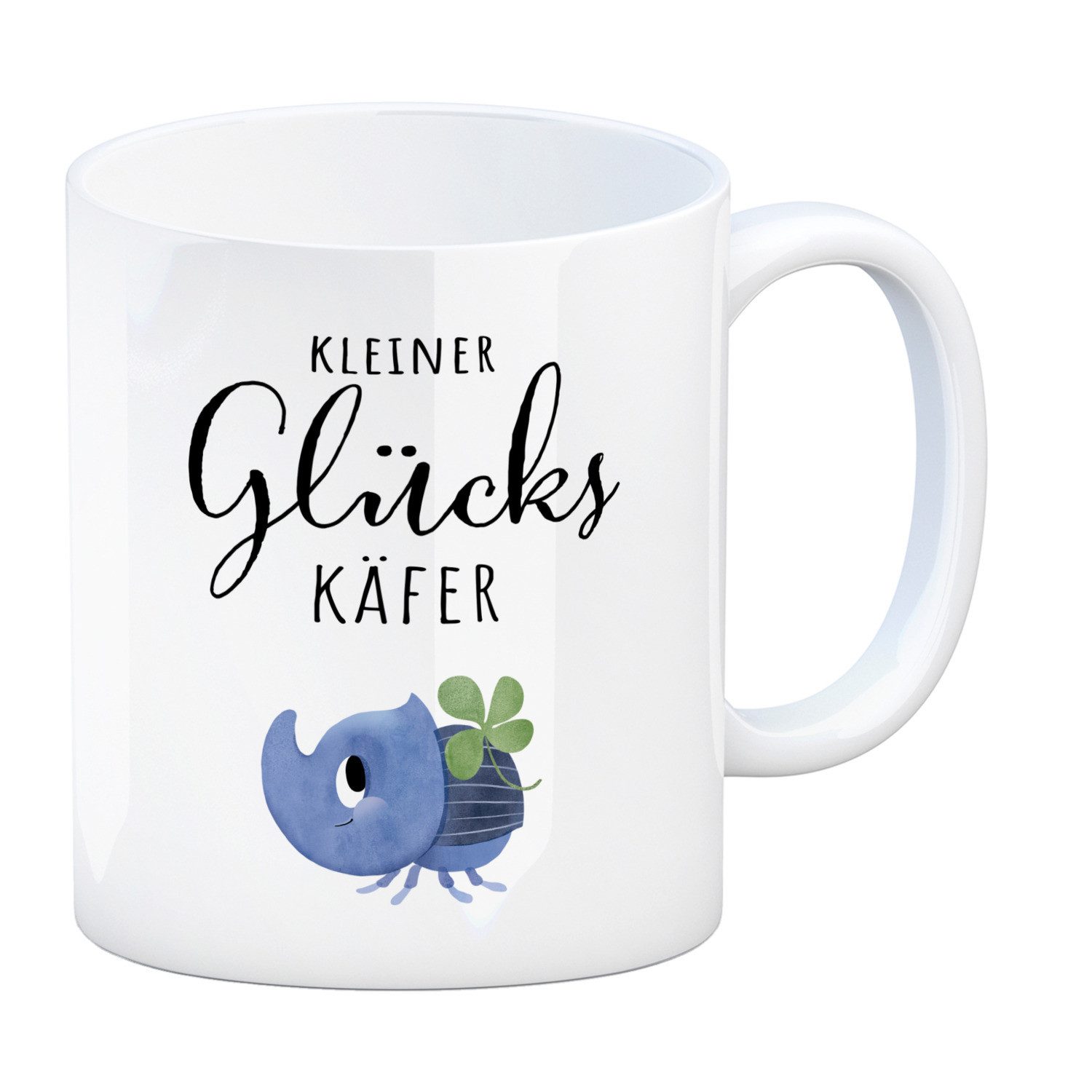 Tasse Nashornkäfer mit Klee Kaffeebecher mit Spruch Kleiner Glückskäfer