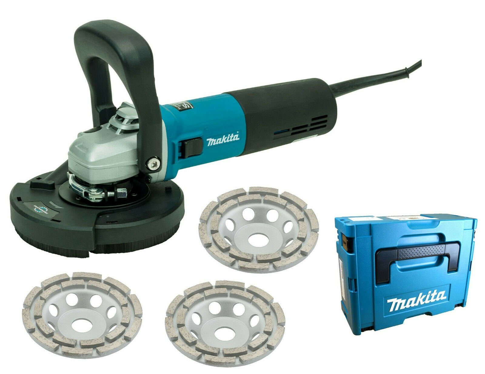 Makita / Trongaard Winkelschleifer / Sanierungsfräse / Betonschleifer / 1.400W / mit Drehzahlregelung, max. 11000 U/min, (Komplett-Set)