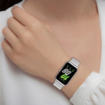 Wigento Smartwatch-Armband Für Samsung Galaxy Fit 3 One Bead Edelstahl Metall Arm Band Silber