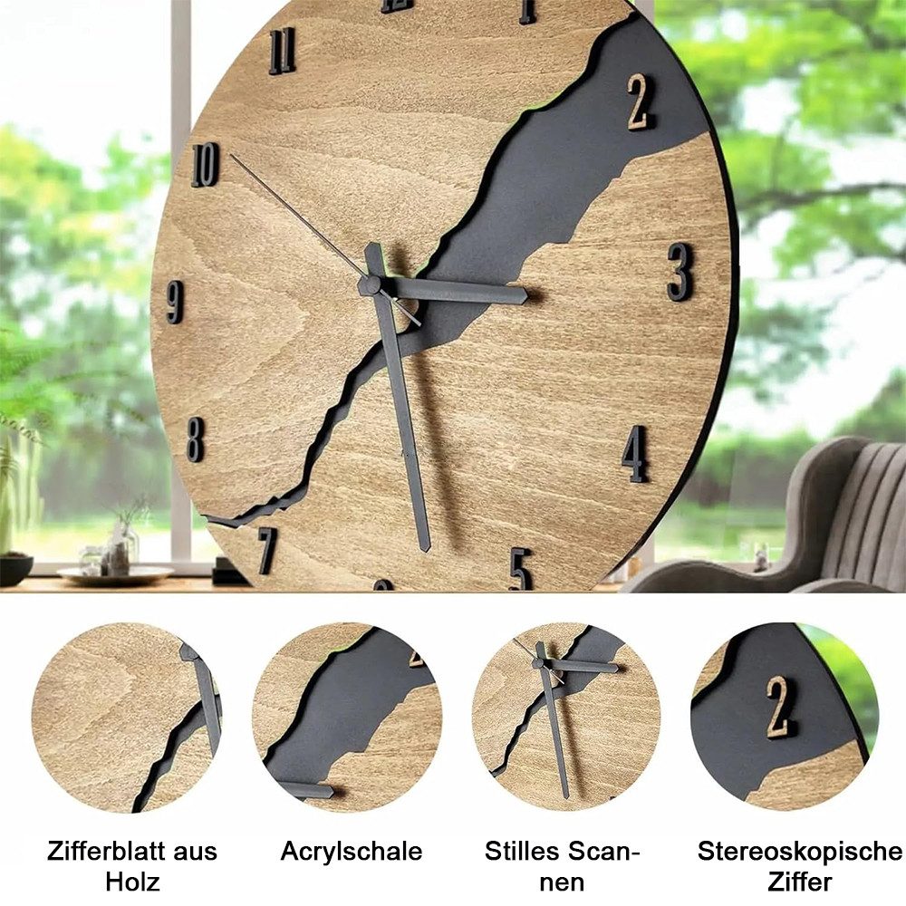 NUODWELL Wanduhr Holzwanduhr im Crack-Design leise günstig online kaufen
