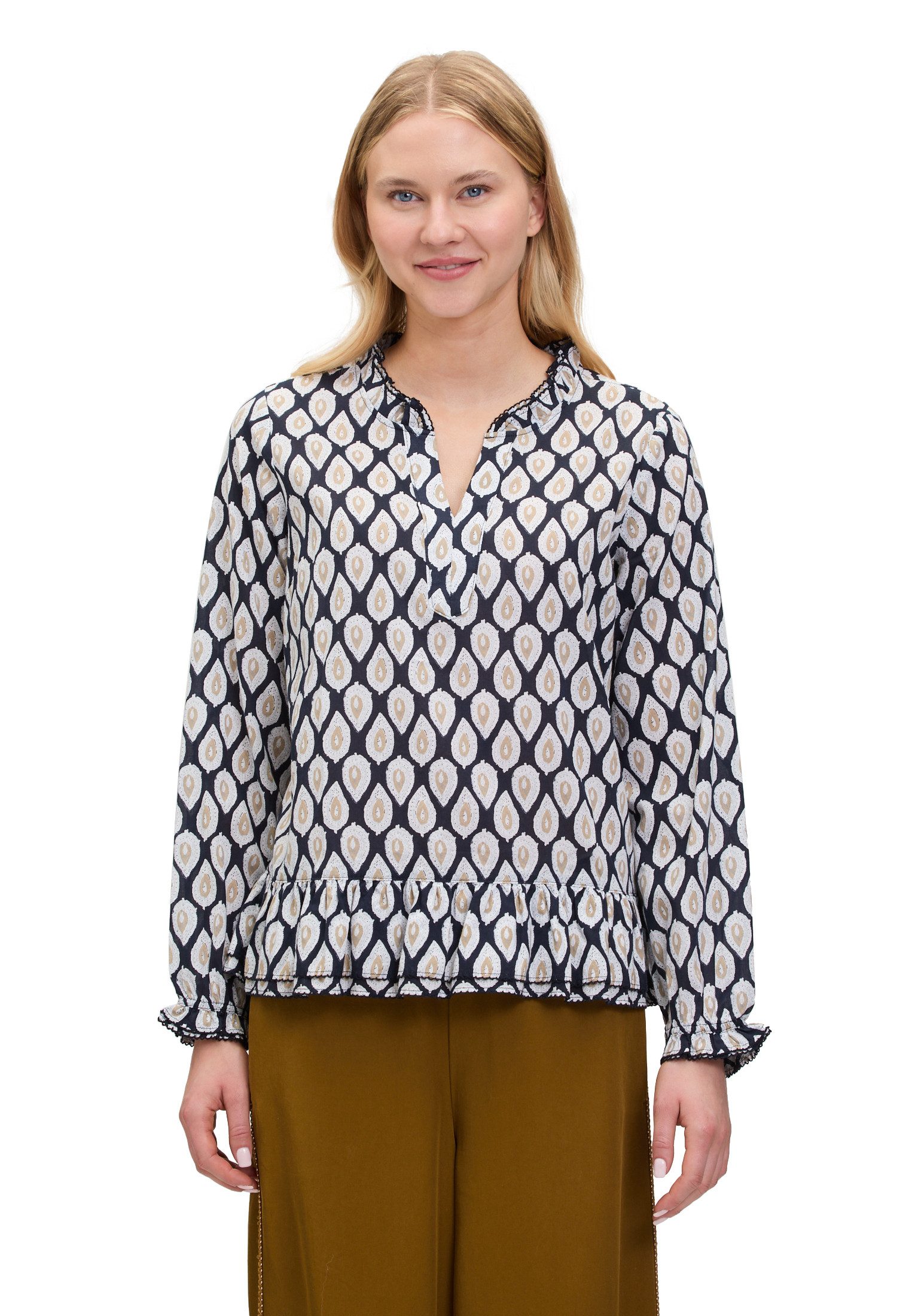 Cartoon Schlupfbluse Damen Casual-Bluse mit Raffung günstig online kaufen