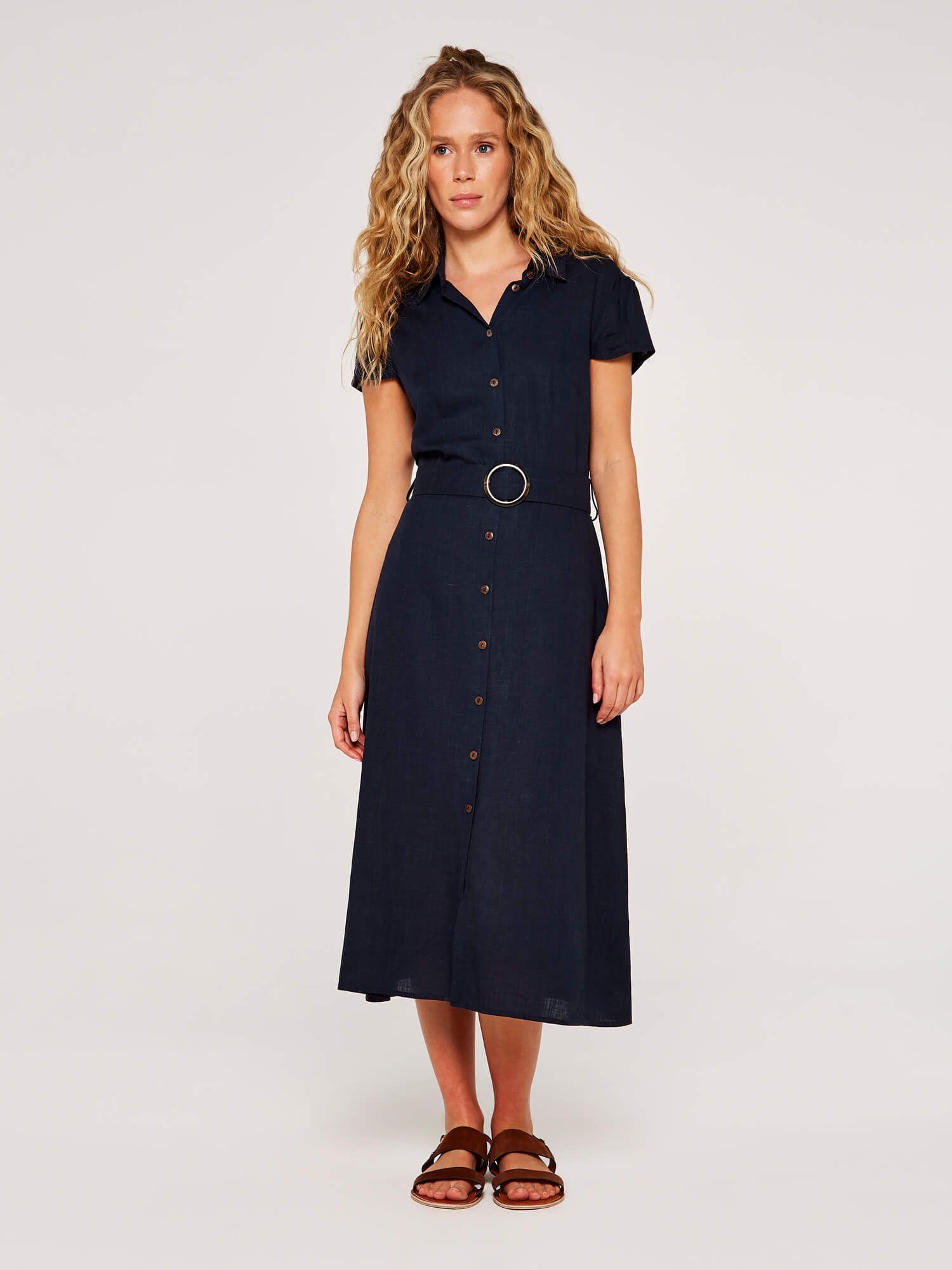 Apricot Midikleid Vintage-Knopfkleid (mit Gürtel) mit Gürtel
