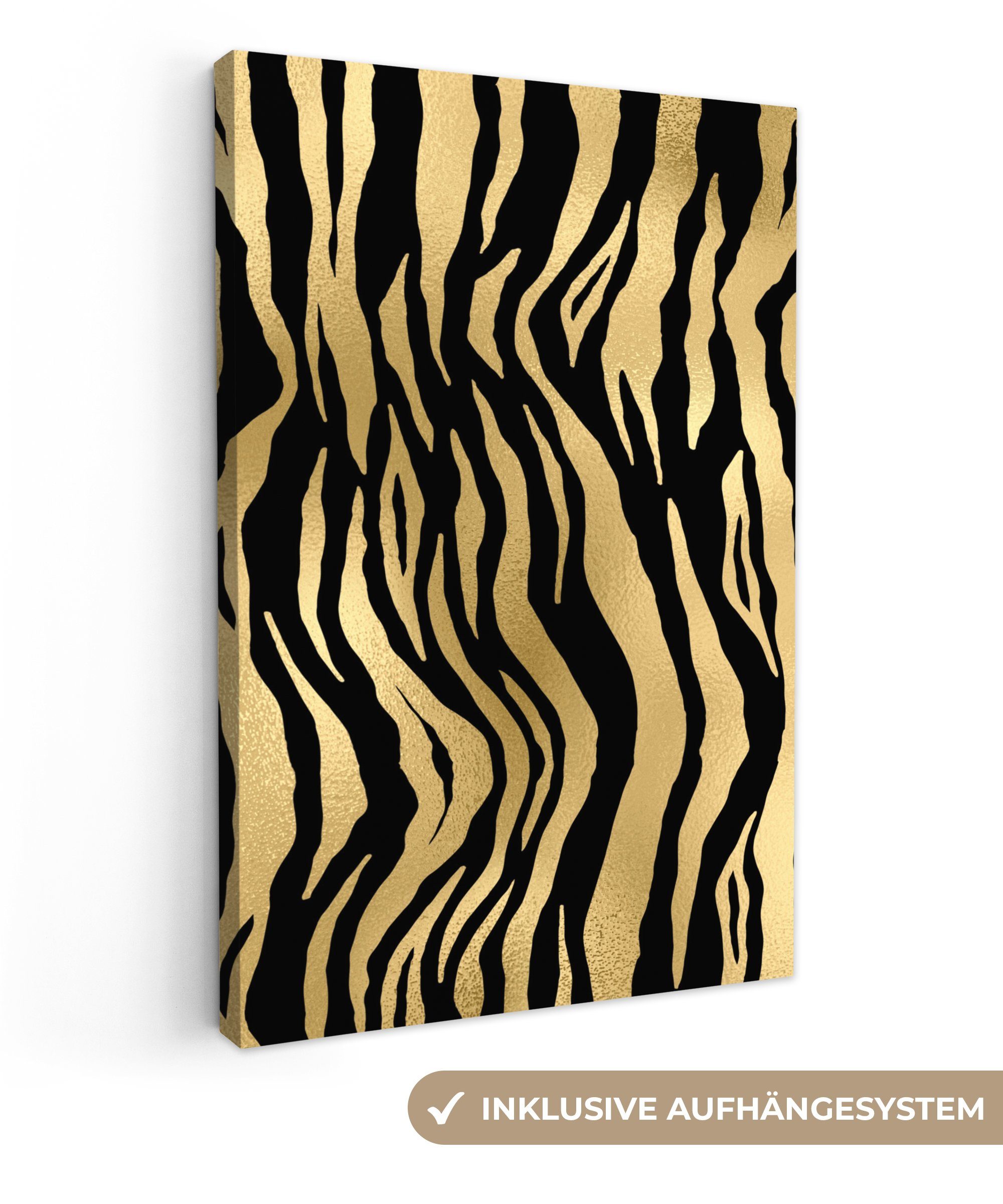 OneMillionCanvasses® Leinwandbild Muster - Zebra - Gold, (1 St), Leinwandbild fertig bespannt inkl. Zackenaufhänger, Gemälde, 20x30 cm | Leinwandbilder