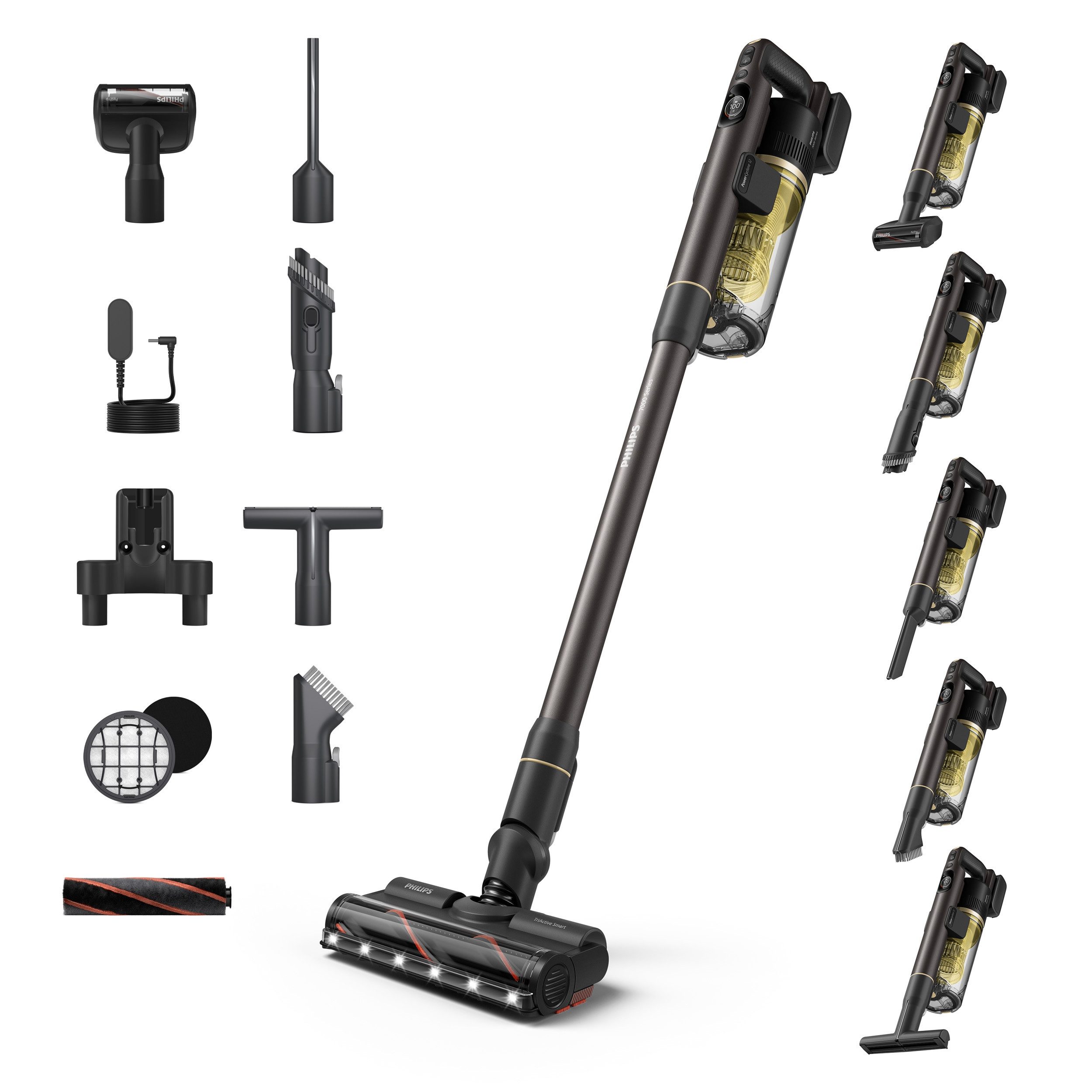 Philips Akku-Hand-und Stielstaubsauger XC7067/01 7000 Series "Pet", 56,7 W, beutellos, mit bis zu 80 Minuten Laufzeit und Bodendüse mit Anti-Haarentwirrung