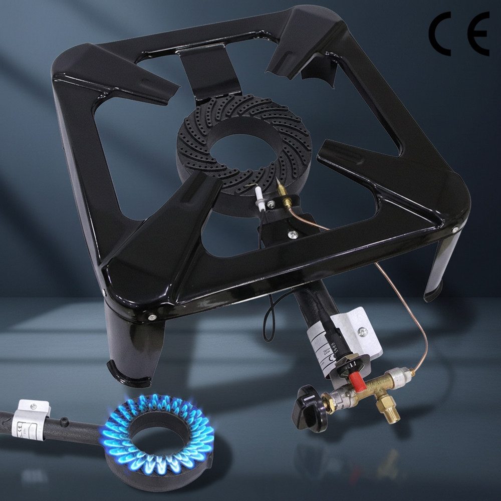 Feel2Home Gaskocher Hockerkocher Piezozündung 4 Bein 10,5KW Gaskocher Gasbrenner Gusseisen, (Premium-Gaskocher), Piezozündung