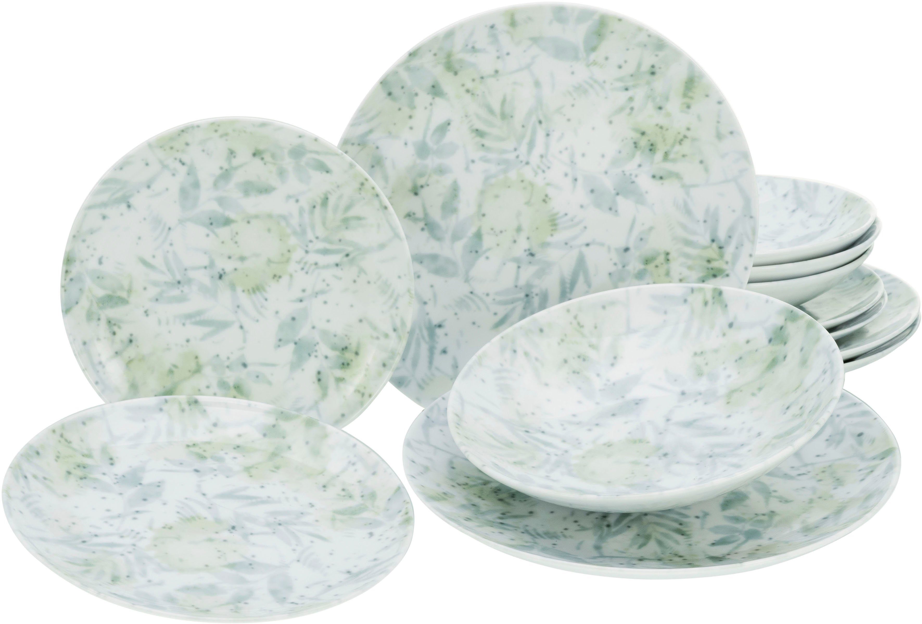 CreaTable Тарелки-Set Geschirr-Set Home - Tropical (12-tlg), 4 Personen, Porzellan, Service, im Used-und Vintage-Look, 12 Teile, für 4 Personen