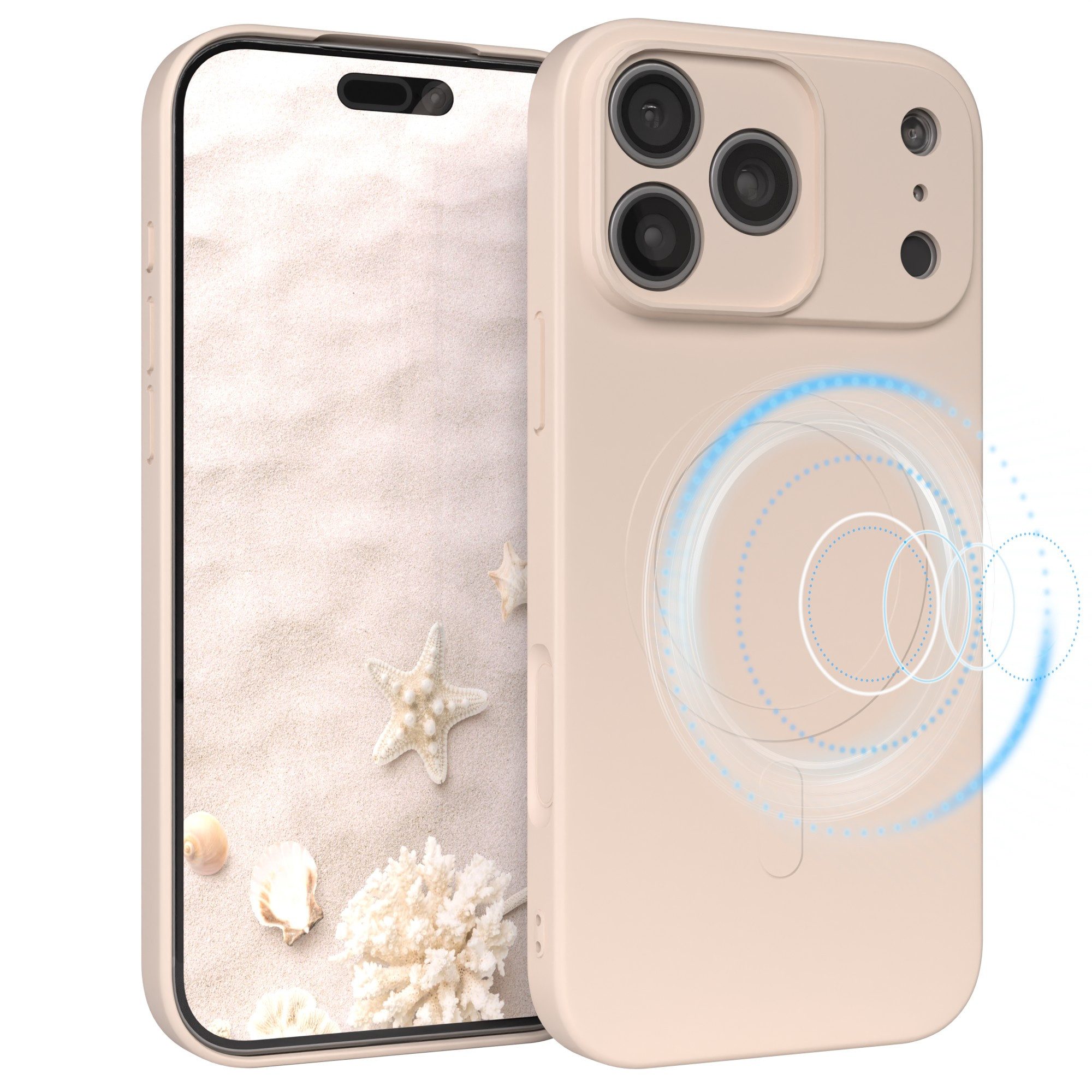 EAZY CASE Handyhülle für Apple iPhone 17 Pro Max Hülle Silikon 6,9 Zoll, Schutzcase mit MagSafe Slimcover Silikonschutzhülle elastisch Taupe