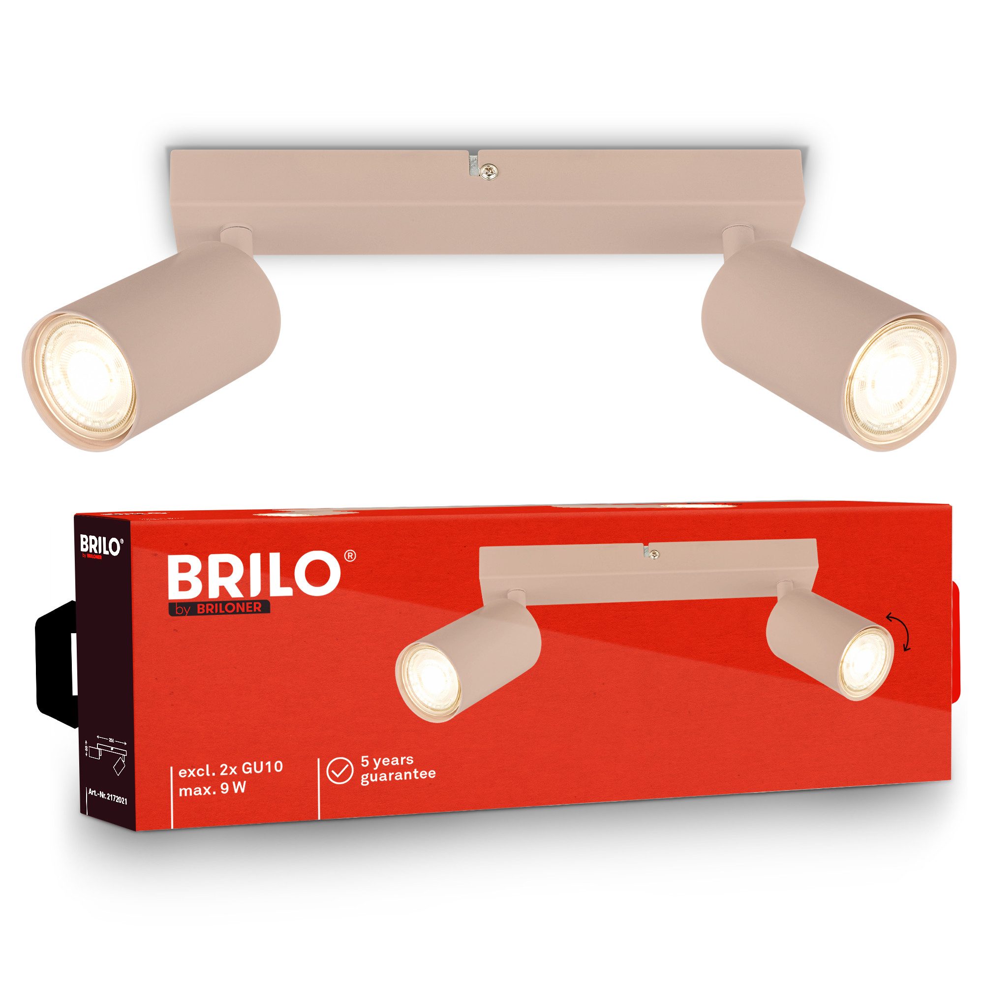 Briloner Leuchten Deckenleuchte LED Wandlampe Deckenlampe innen Schlafzimmer Wohnzimmer GU10, 2-flammig, ohne Leuchtmittel, Abhängig vom Leuchtmittel - Warmweiß / Neutralweiß / Kaltweiß, Wandlampe Innen 80 x 15,5 cm Silberfarbig max. 9W GU10 Kinderzimmer
