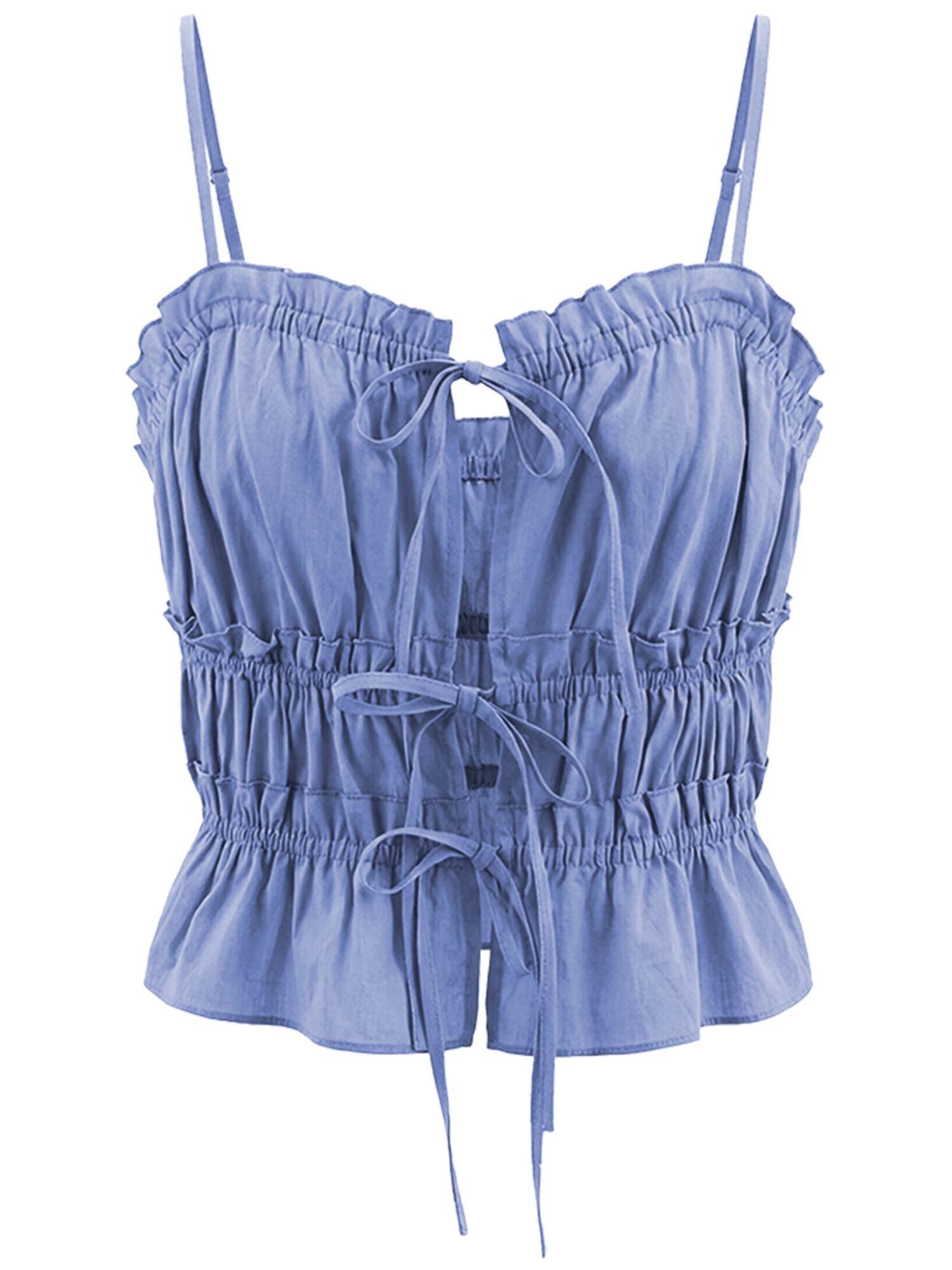 Imily Bela Trägertop Damen mit verstellbaren Trägern Gerafftes Oberteil aus Baumwolle (Packung, 1-tlg., 1per-Pack) mit vorderen Bindebändern in Unifarbe – Bild 5 von 5