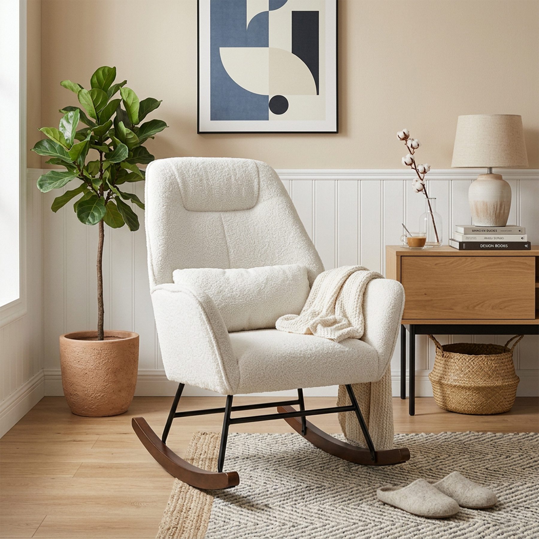 HomeMiYN Schaukelstuhl Schaukelstuhl Wohnzimmer Samt Schaukelsessel Lendenkissen Relaxsessel, samt,Stillsessel