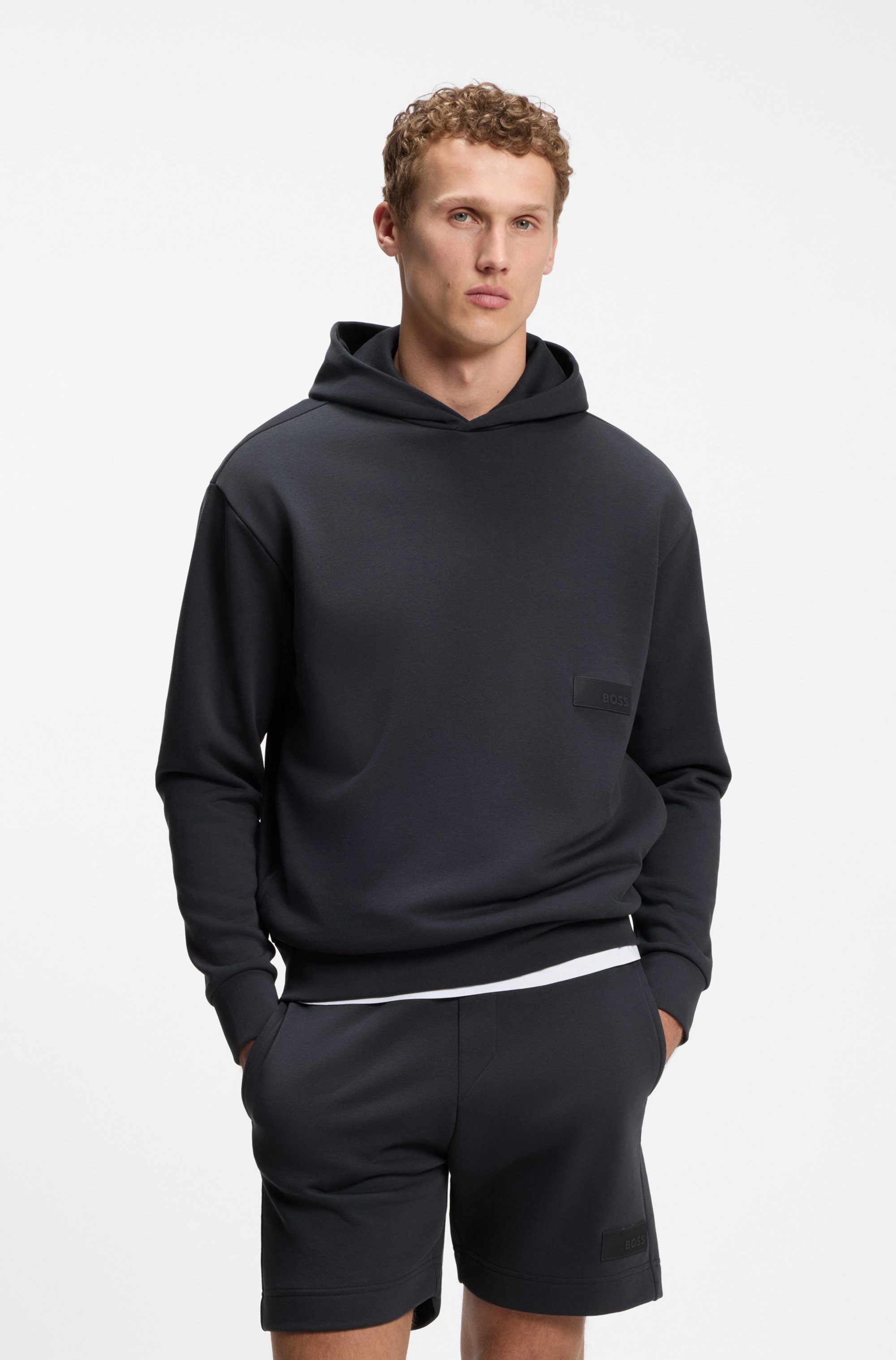 BOSS GREEN Kapuzensweatshirt Rippbündchen, Relaxed Fit, Baumwollmischung