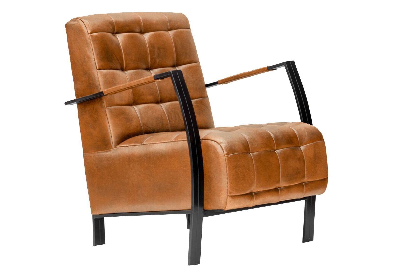 Massivmoebel24 Sessel IRON LABEL (Sessel Echtleder 64x76x83 cognac IRON LABEL #13), Sessel Echtleder 64x76x83 cognac IRON LABEL #13
