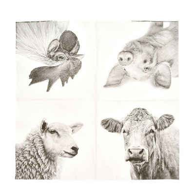 Linoows Papierserviette 20 Servietten Bauernhof Tiere, heimische Nutztiere, (Packung), Motiv Bauernhof Tiere, heimosche Nutztiere