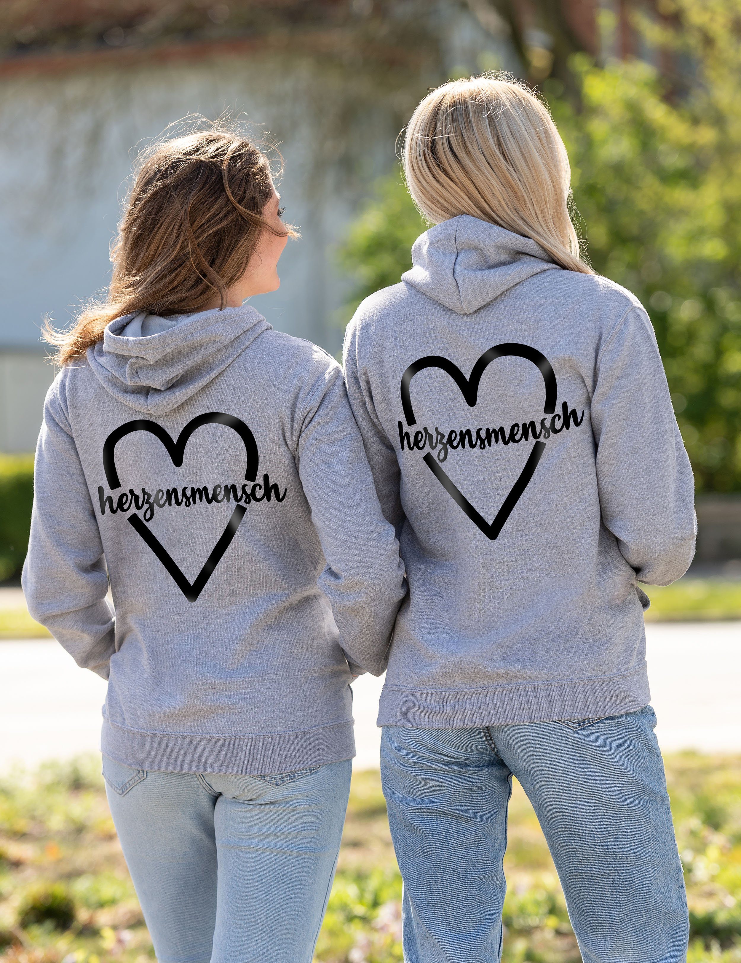 Couples Shop Kapuzenpullover Beste Freunde Damen Hoodie Pullover Herzensmensch mit BFF Logo Print – Bild 2 von 5