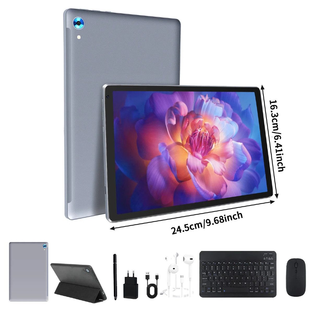 Happybe 10'' 128GB 8-in-1 Kit mit Tastatur, Stift und Hülle Set Android 15/16 Tablet (10", 128 GB, Android 15, Widevine L1, mit Blaulichtfilter, WLAN 6 BT 5)