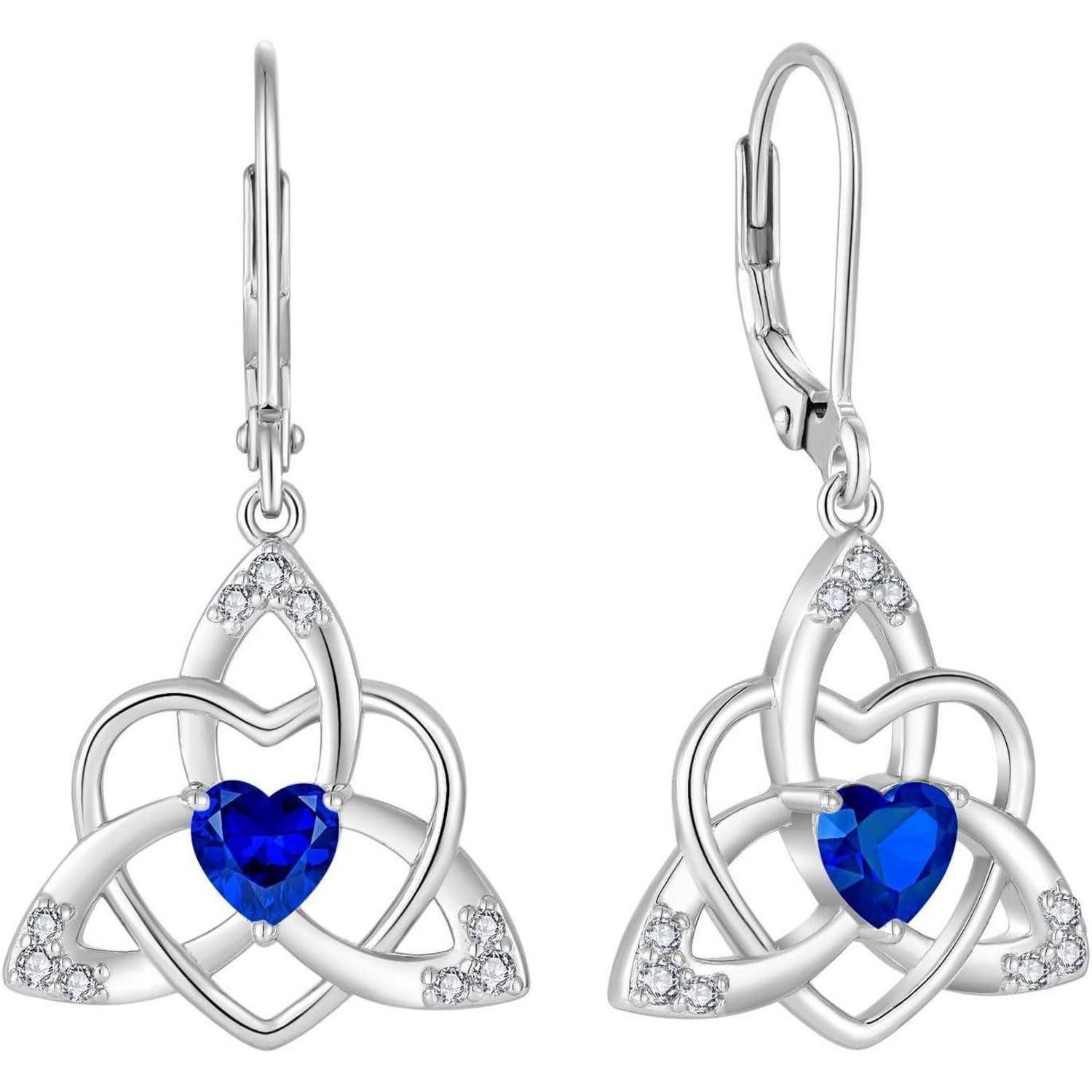 Paar Ohrhänger Keltischer Knoten Ohrringe 925 Silber Saphir Geburtsstein Damen